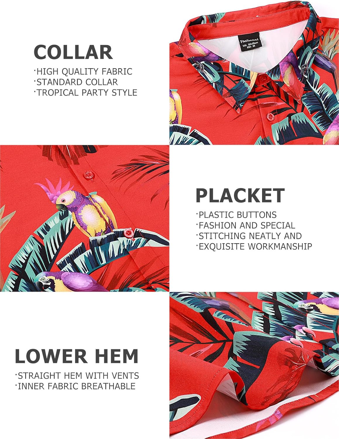 Men's Hawaiian Shirt Button Down Tropical Beach Short Sleeve Aloha Shirt - Image 5