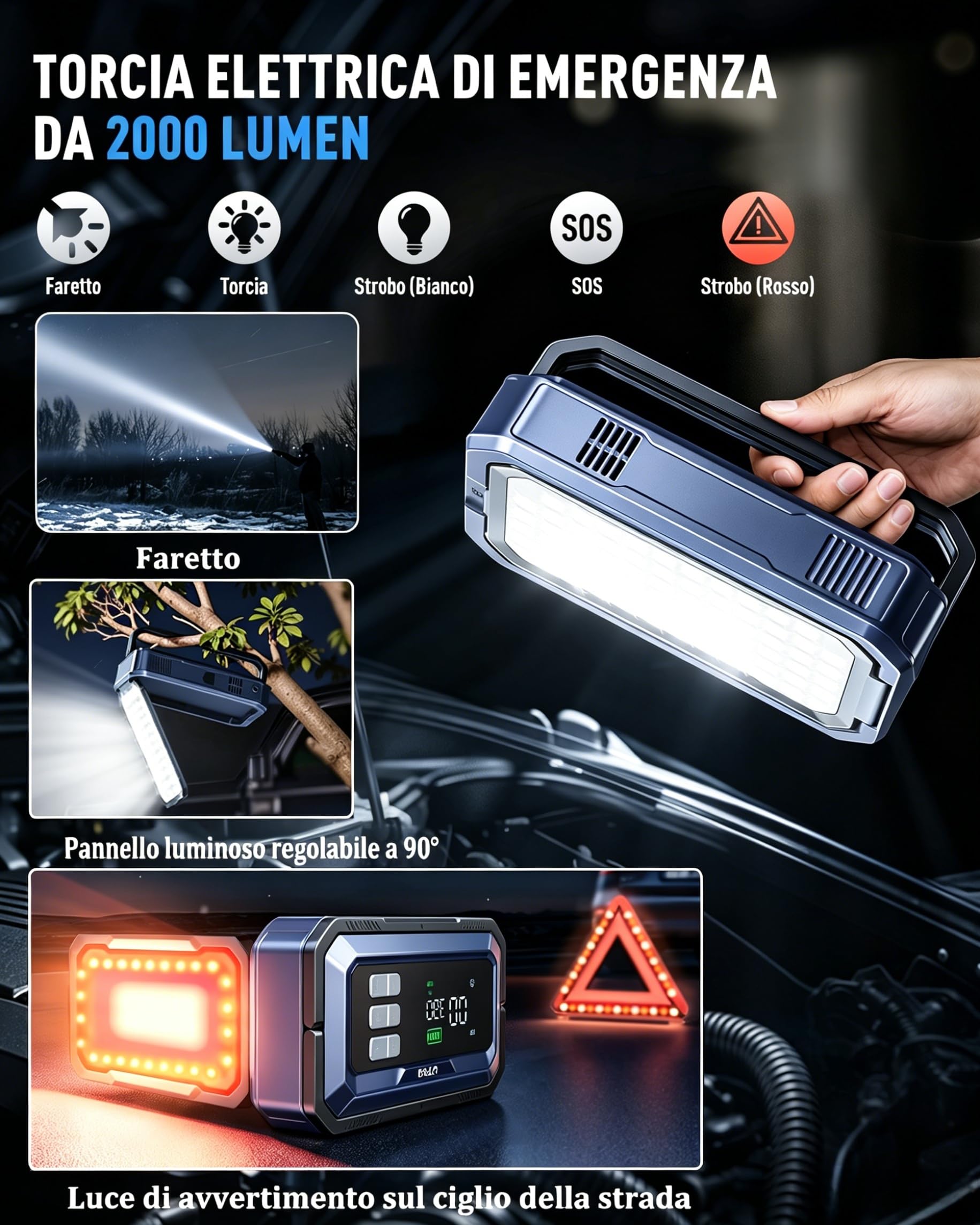 UTRAI 14-IN-1 Avviatore di Emergenza con Compressore, 8000A 150PSI Booster Avviamento Auto, Diagnosi OBD II, DC160W (Tutti Gas/12L Diesel), 12V Starter Batteria Auto con LED Torcia, 18W Power Bank