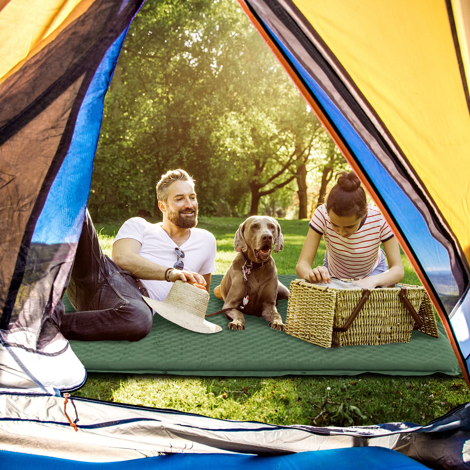 KOMFOTTEU Materassino da Campeggio Autogonfiabile 2 Persone con Cuscino | Materassino Portatile Pieghevole per Dormire all'Aperto, Impermeabile per Escursioni, 190x130 cm, Verde