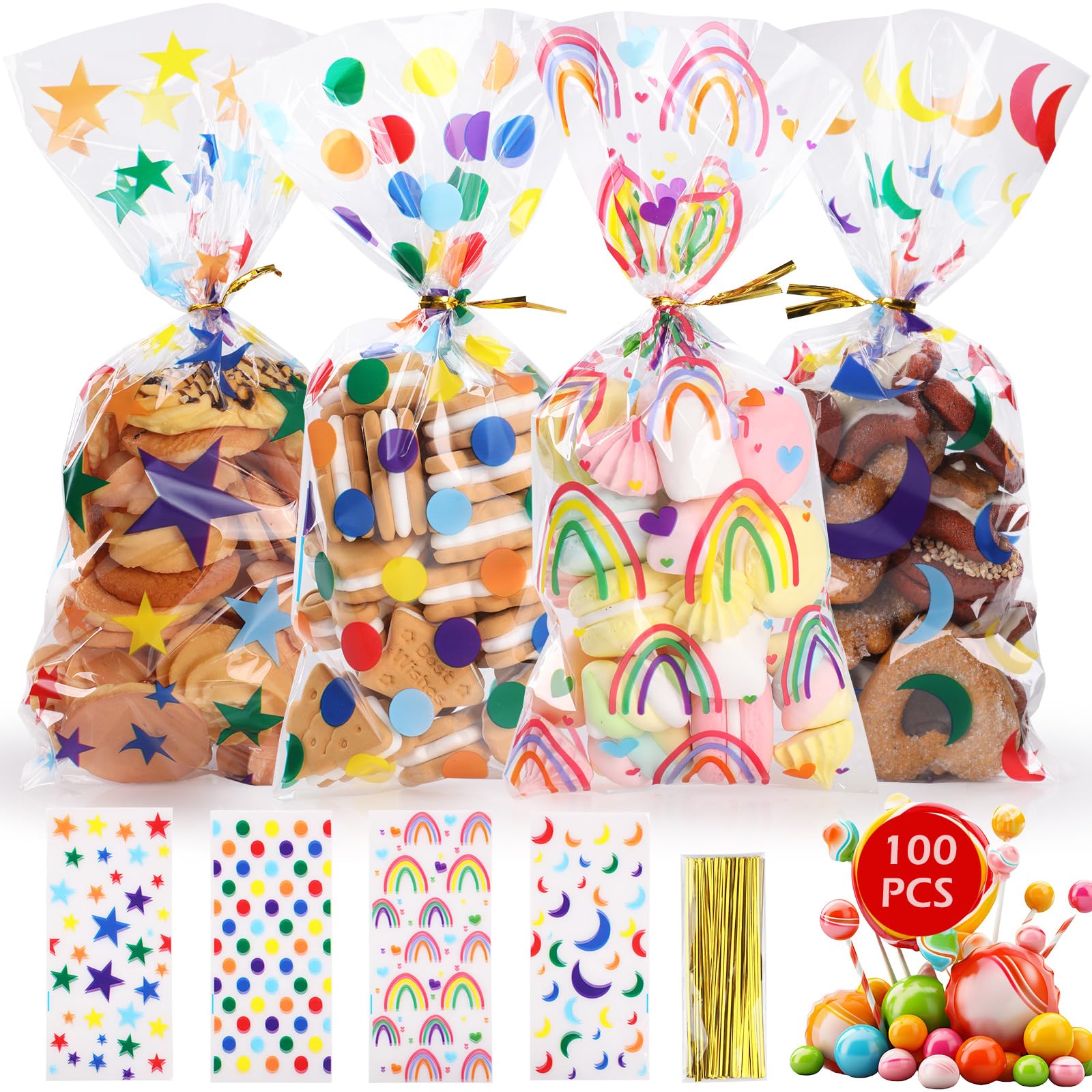 MELLIEX 100 Sacs à Biscuits De Pâques En Cellophane Avec Liens Torsadés Or - Thème Printanier