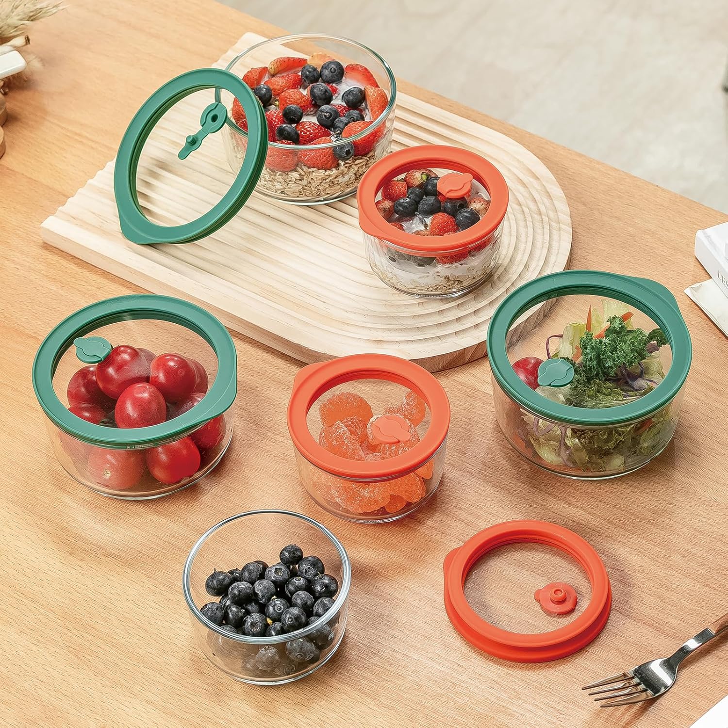 Wissy&Konny 1Cup & 2 Cup Glass Storage Containers with Glass Lids(6Pack),100% Plastic Free,Meal Prep Containers with Silicone Framed Airtight Lid, Leakproof, Dishwasher & Microwave Safe - Image 3