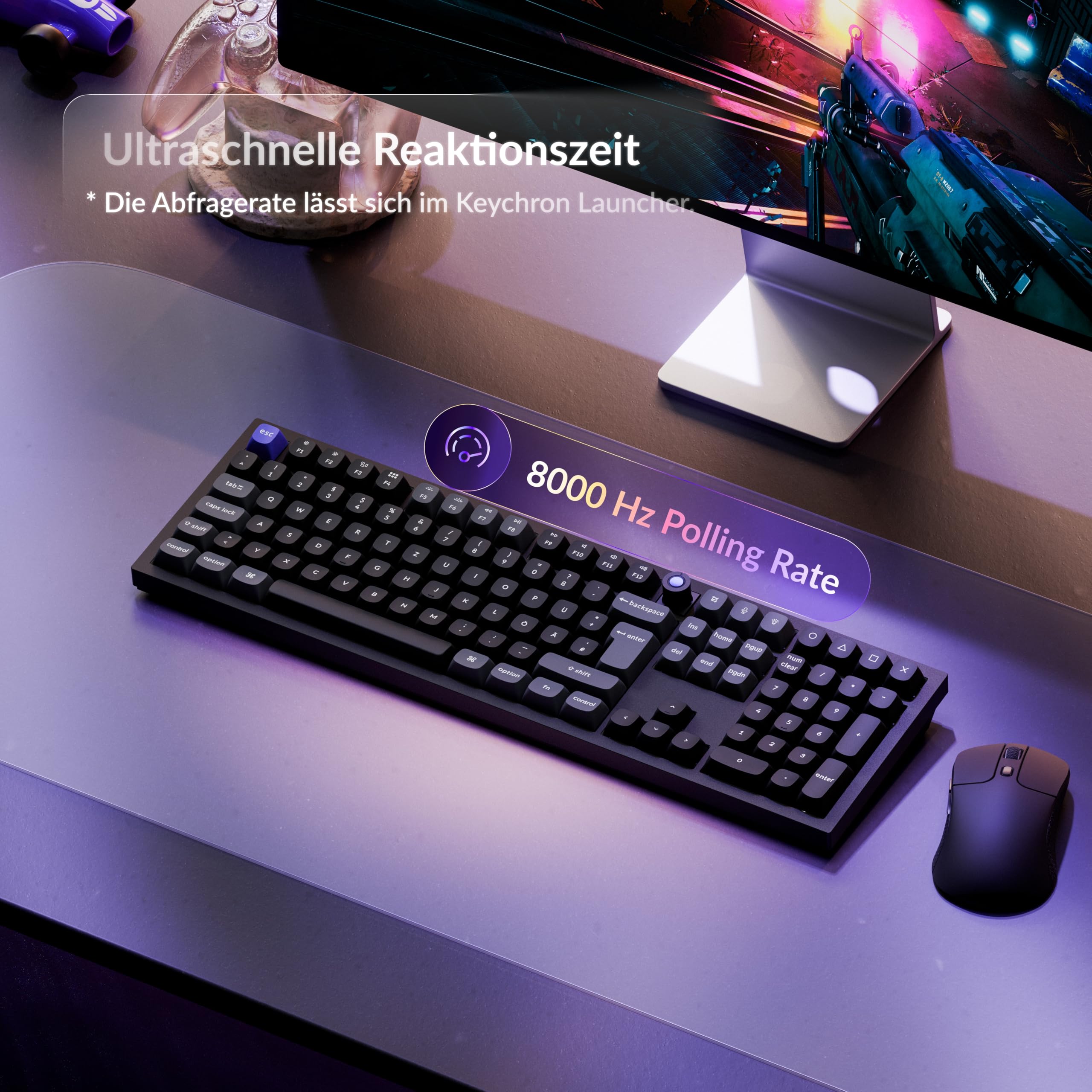 Keychron Q6 HE 8K Kabelgebundene mechanische Gaming-Tastatur, 100% ISO-DE-Layout, Vollmetallgehäuse, 8000 Hz Abtastrate, Ultra-Fast Lime Magnetschalter, kompatibel mit Mac, Windows, Linux