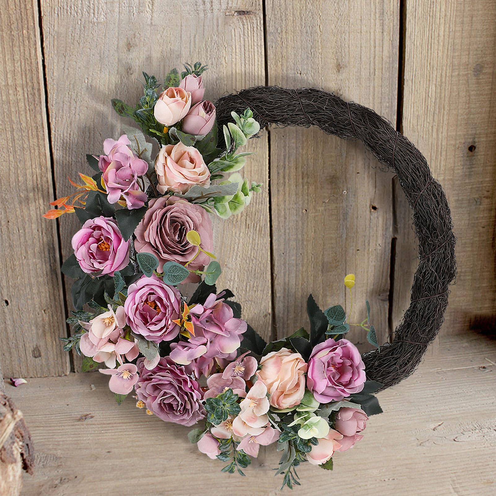 Ausla Spring Easter Wreath, Faux Silk Purple Rose Layered Design (Purple