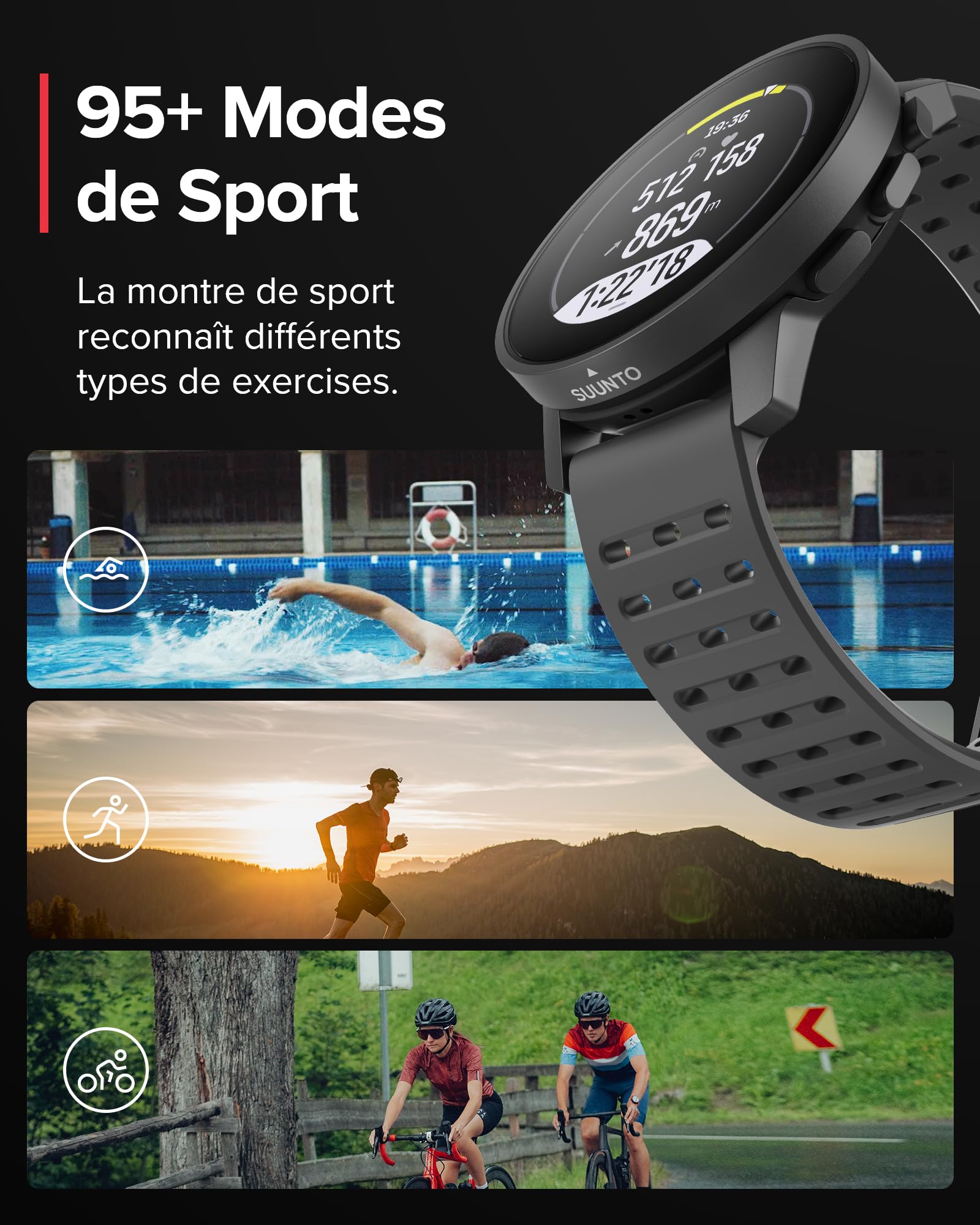 SUUNTO 9 Peak Pro Montre Sport Homme Femme, 95+ Sports, Tracker d'Activités GPS, Smartwatch Soins de Santé 24/7, Cardiofréquencemètre, Altimètre, Baromètre, 21 Jours d'Autonomie