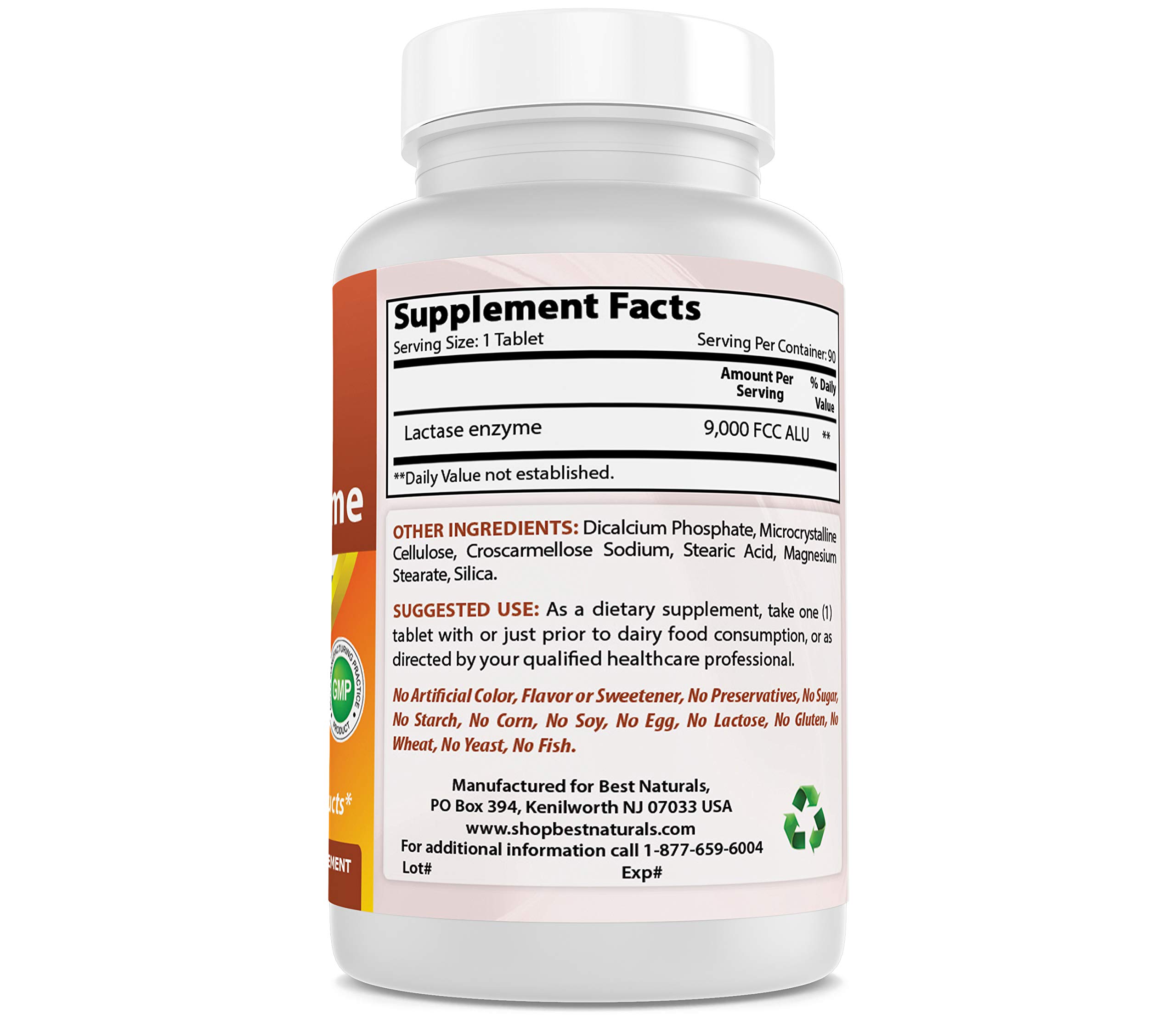 Best Naturals Lactose Intolerance Relief Tablets with Natural Lactase