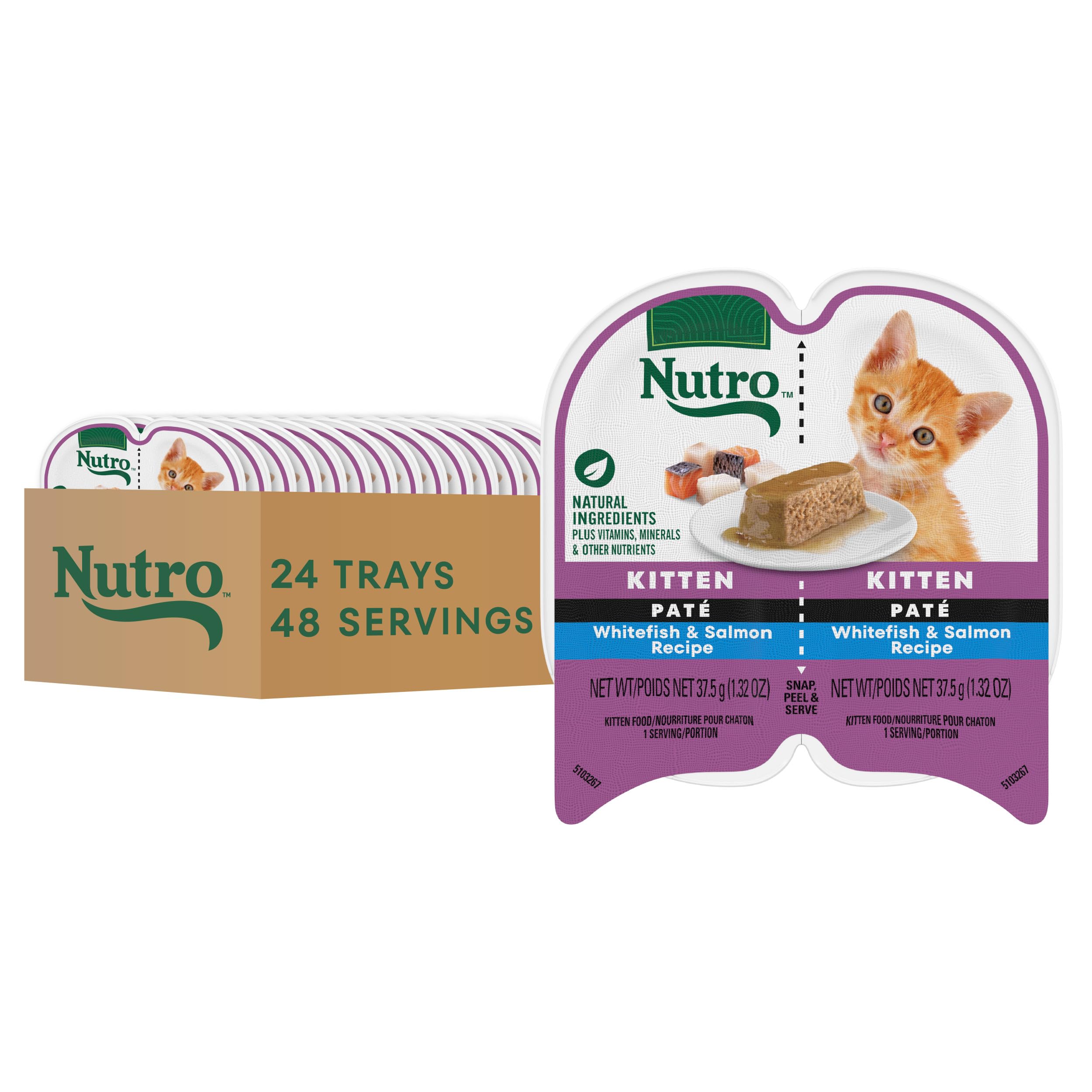Nutro Perfect Portions Kitten Wet Cat Food Pate Whitefish and Salmon Recipe, 2.6 oz Twin-Pack Trays, 24 Count, 48 Servings (Pack of 1)