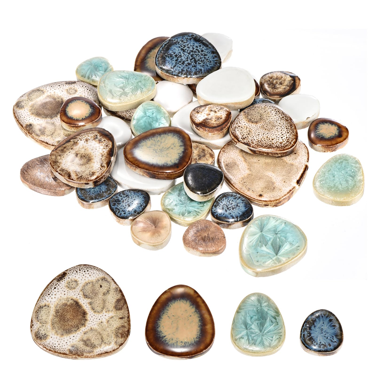 MECCANIXITY 100g Ceramic Mosaic Tiles for Crafts Bulk, Pebble Multicolor Ceramic Tiles for Mosaic Kits Garden Stepping Stone Cup Mat