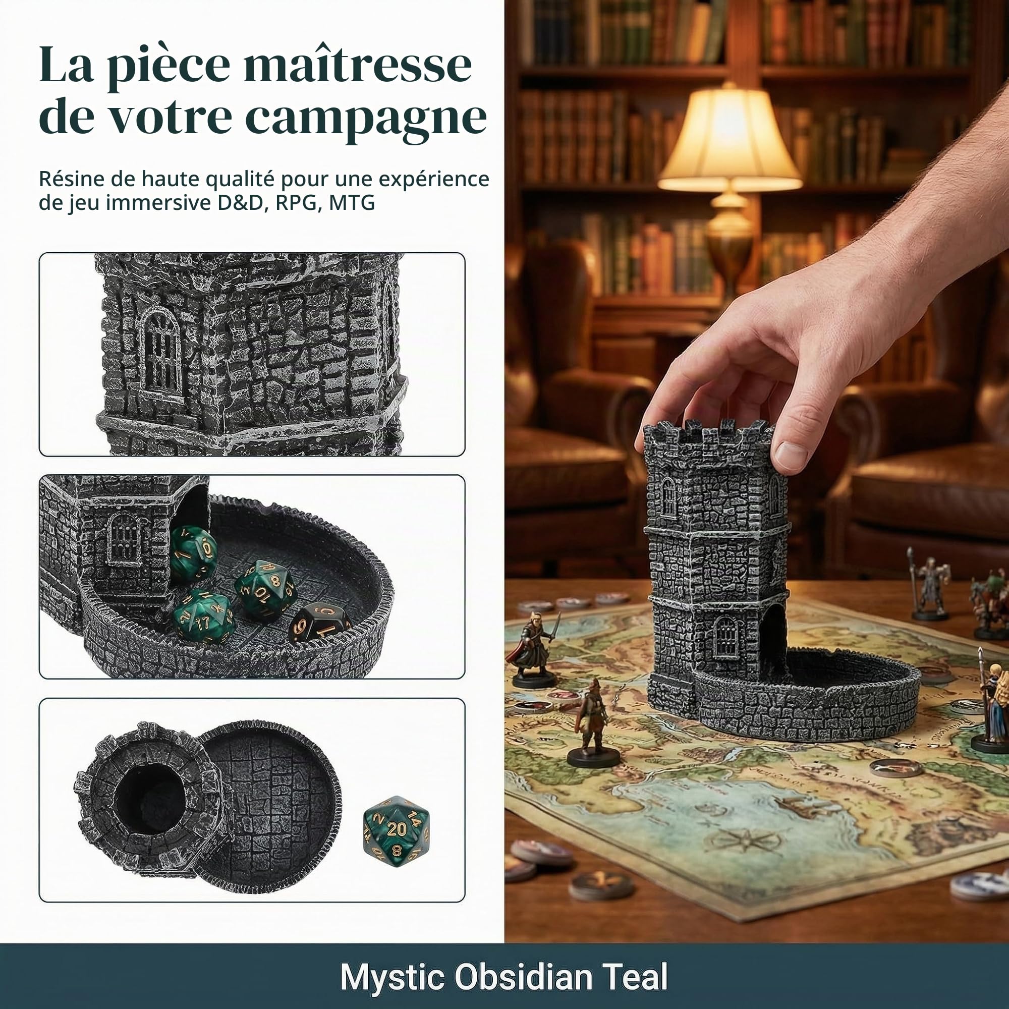 Castle Tour de dés avec plateau, tour à dés DND et plateau pour Donjons et Dragons pour jeux de société, D&D et RPG, MTG