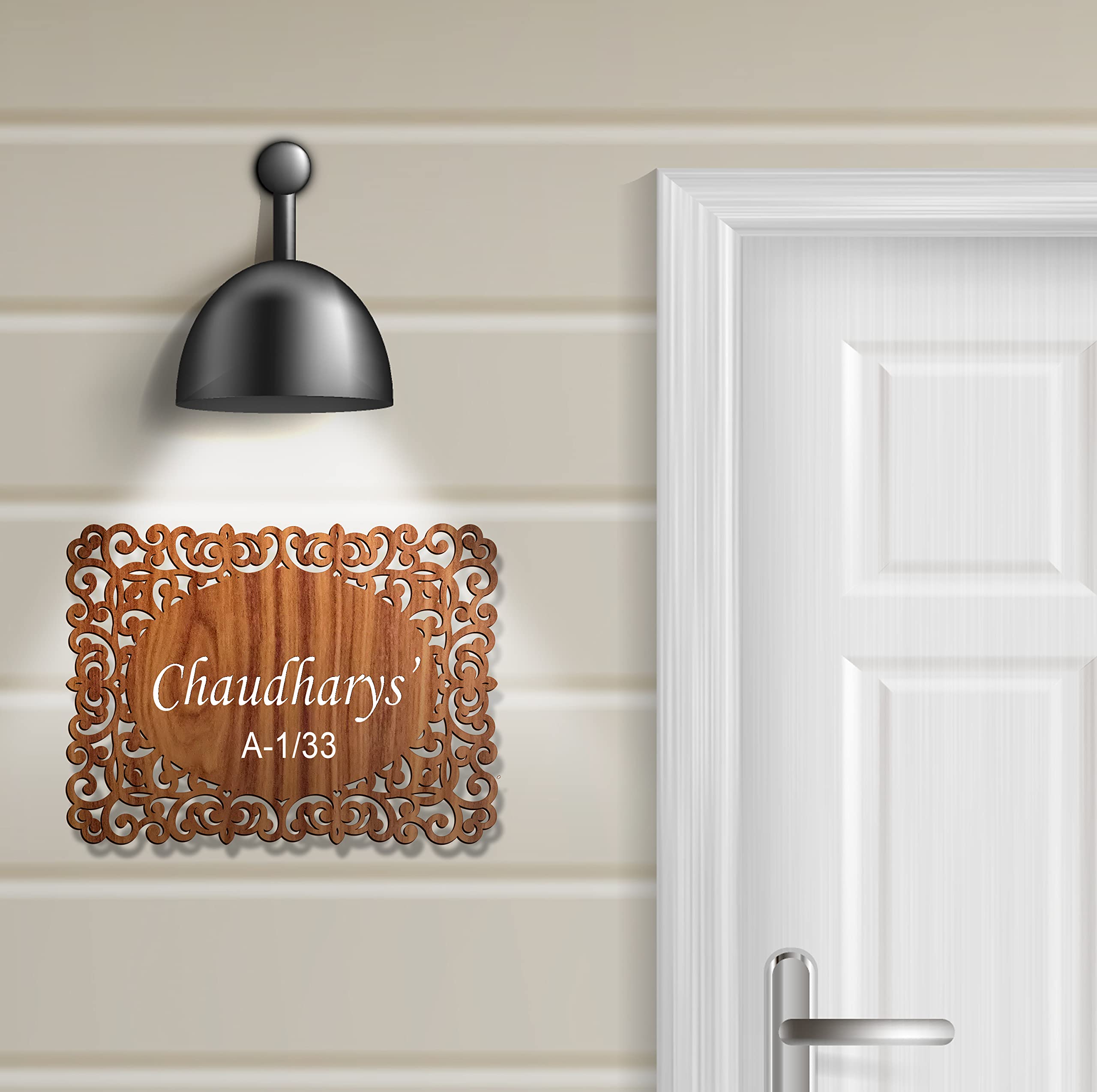 Brown Cloud Personalized Laser-cut UV Printed Engineered Wood Door Name Plate/Plaque (DoorS BR LC 02) (Pack of 2) 2