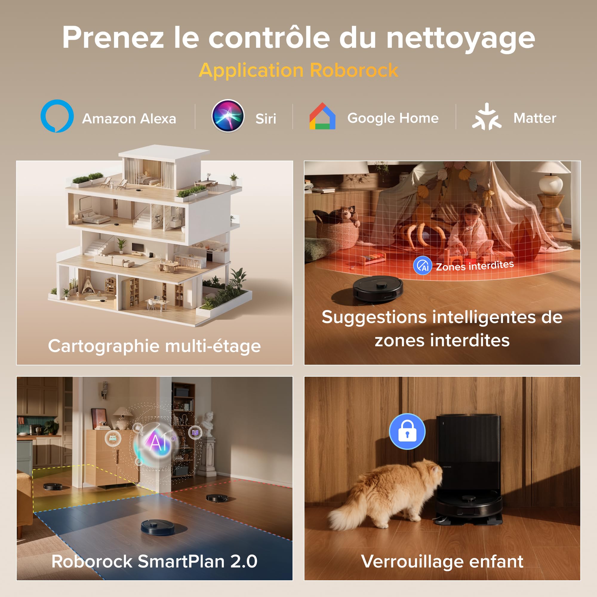 roborock Qrevo S Pro Robot Aspirateur Laveur, 18 500 Pa, 45 °C Séchage à l’air Chaud, 75 °C Autonettoyant à Haute Température, Évitement d'obstacles et Navigation Intelligente, Anti-enchevêtrements