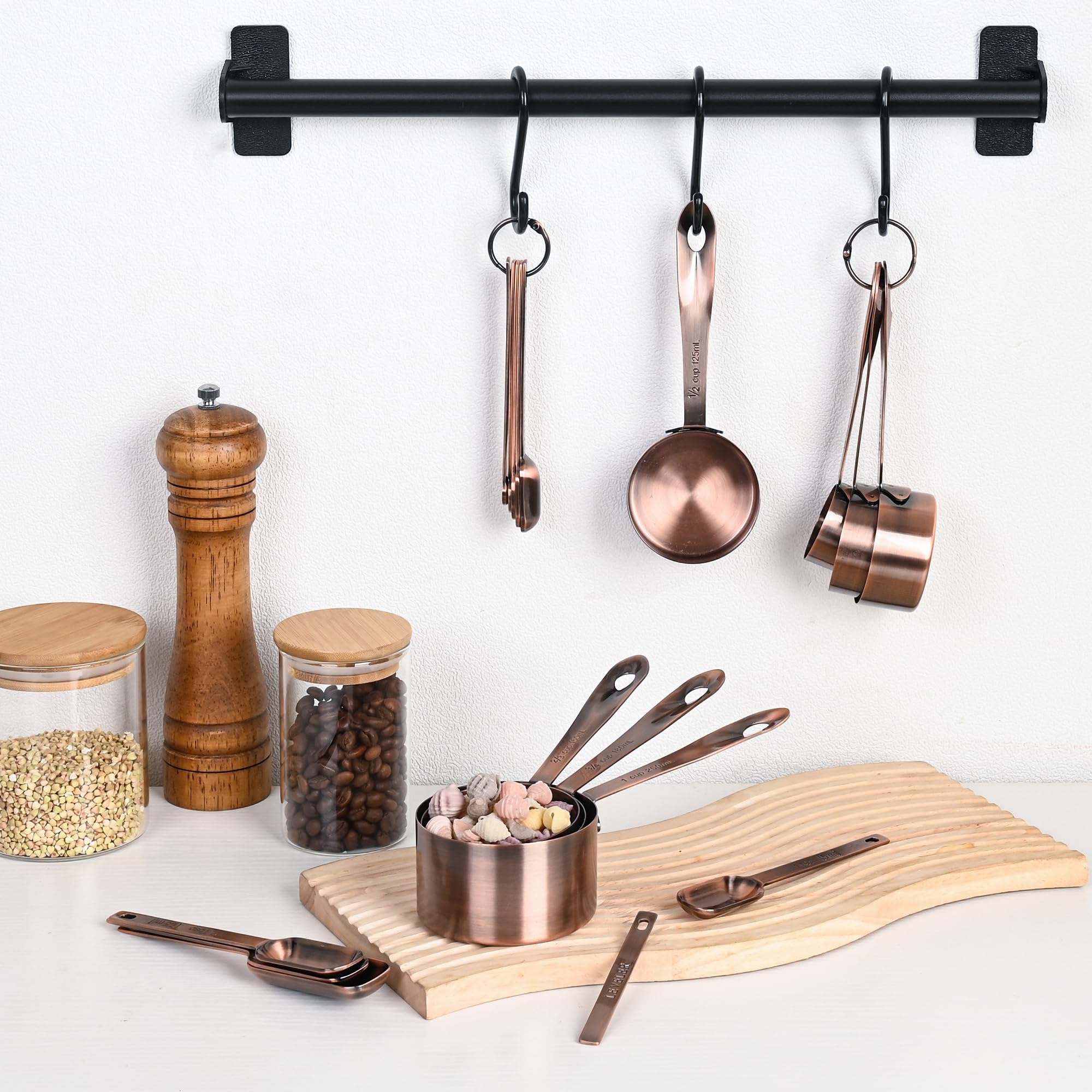 Kupfer-Messbecher und Löffel-Set, 17 Stück, Edelstahl mit Kupfer-Finish, Bronze, Messbecher und Löffel-Set, Messbecher und Löffel