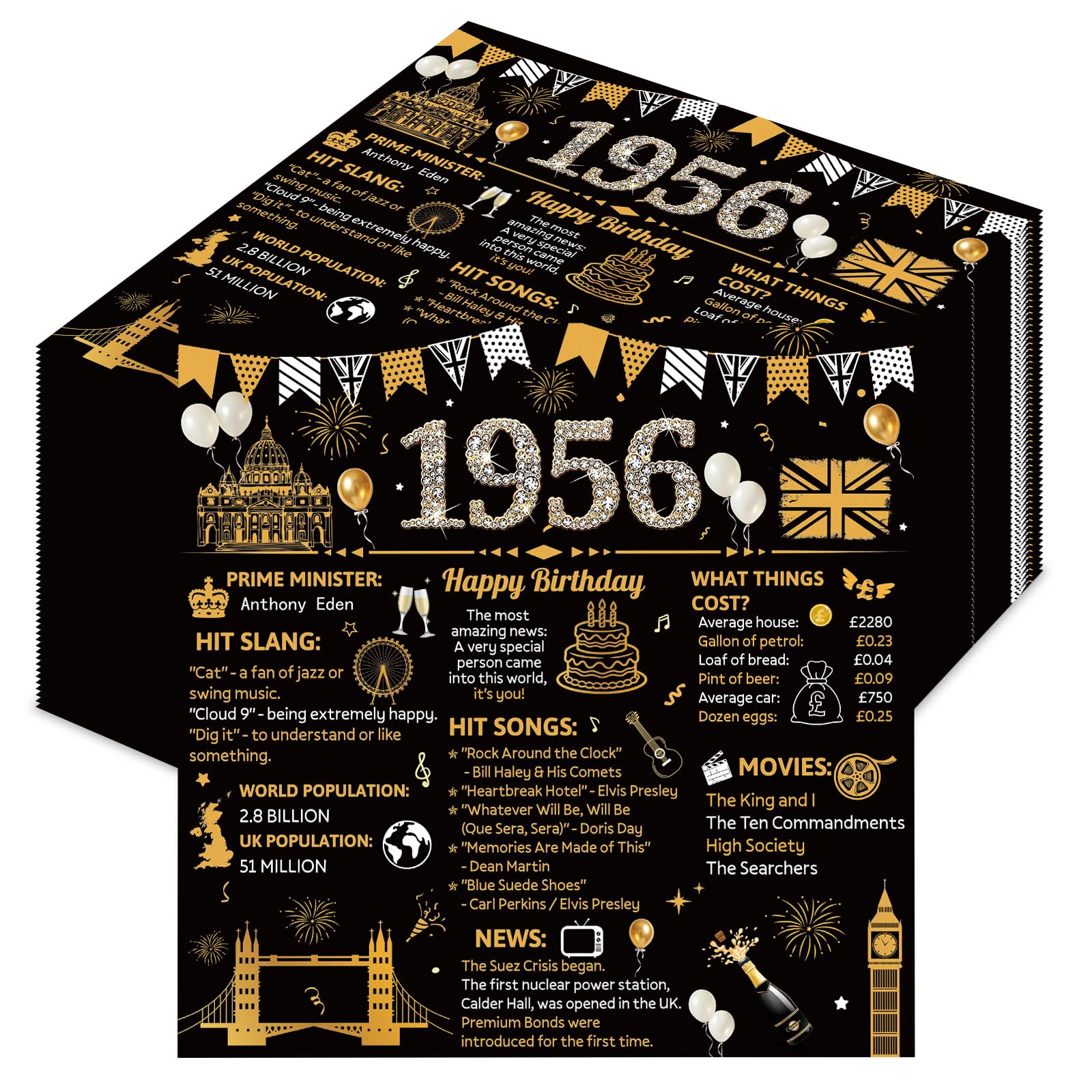 70th Birthday Napkins, 50PCS 1956 Birthday Decorations for Men Women 1956 Paper Napkins Black Gold Anniversary Party Serviettes Table Decor Supplies 70 Years Old Party Supplies, 6.5 x 6.5 in Folded