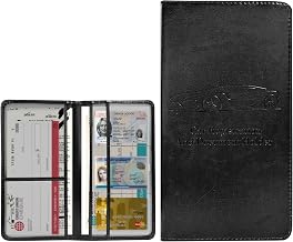 Car Registration Insurance Card Holder, PU Leather Vehicle Paperwork Glove Box Organizer with Magnetic Shut, Essential Document Wallet Case Insurance Holder for Women Men (Black)