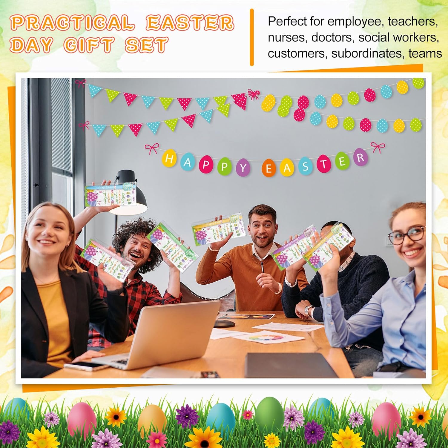 Gersoniel 50 Sets Easter Gifts Bulk Easter Appreciation Gifts for Coworker Happy Ballpoint Pen Thank You Greeting Cards and Ties for Office(Easter Eggs)