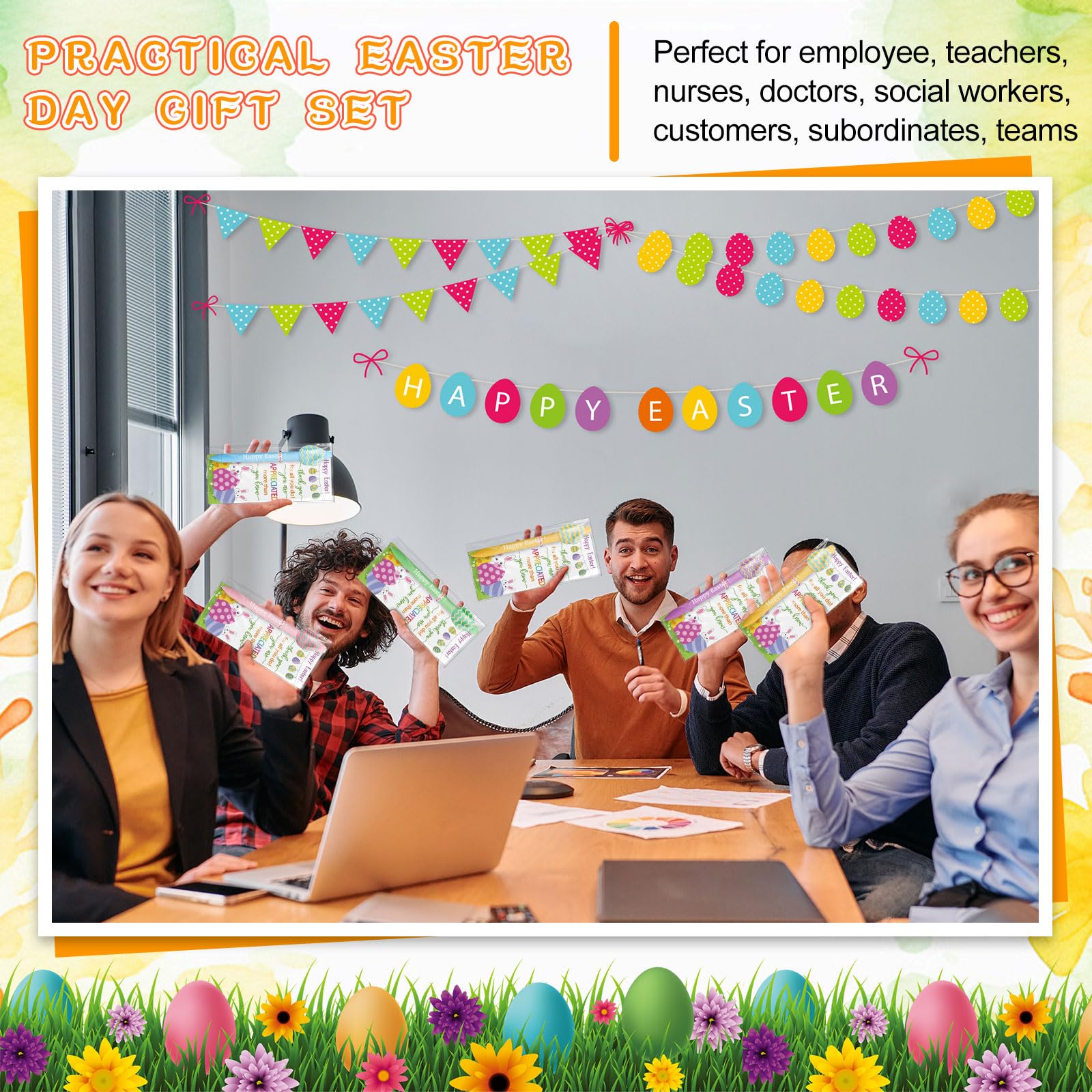Gersoniel 50 Sets Easter Gifts Bulk Easter Appreciation Gifts for Coworker Happy Ballpoint Pen Thank You Greeting Cards and Ties for Office(Easter Eggs)