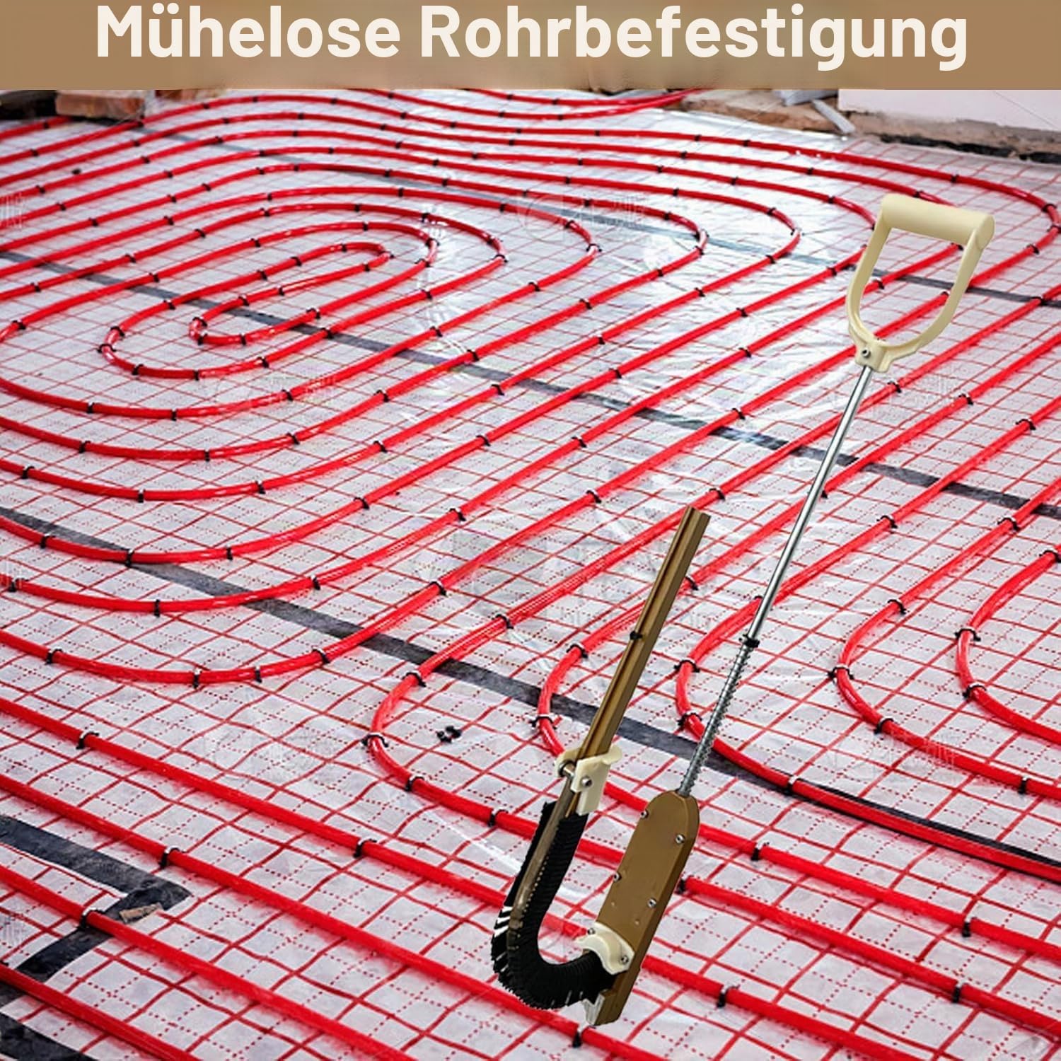 Tacker für Fußbodenheizung, mit 1980 Stück Klammern, Einhand-Bedienung, Rohr Tackerpistole für Fußbodenheizungsrohre, geeignet für 25 mm & 50 mm Dämmplatten, inkl. 42 mm Klammern