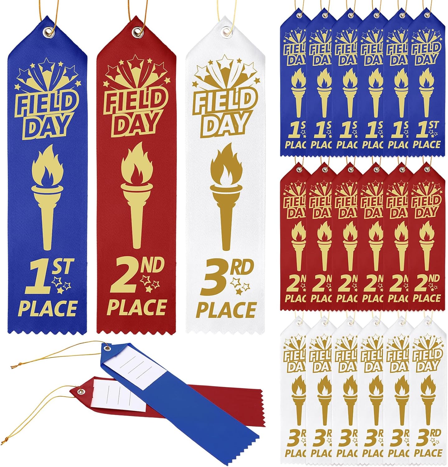 Thiccywoov 90 Pcs Field Day Ribbons for 1st, 2nd, 3rd Place, 8" x 2" Field Award Ribbons with Event Card and String for Sports Event, Competition Prize Gift, Contest Ornaments