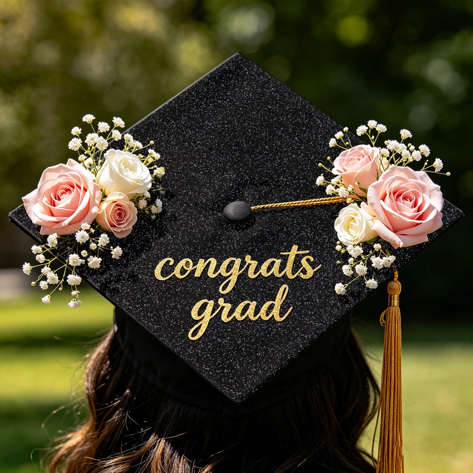 6 Sheets Graduation Cap Decoration Blank Grad Cap Topper Self-Adhesive Glitter Grad Hat Topper Cover Decor for 2026 DIY Graduation Cap Decoration, Black — view 7