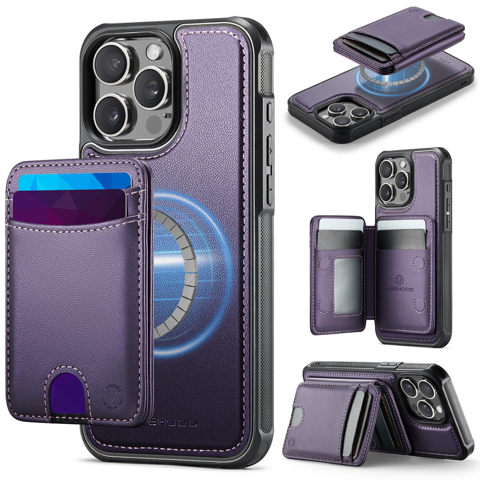 Custodia portafoglio staccabile per iPhone 15 ProMax,［Supporta la ricarica wireless］con RFID e porta carte magnetiche,custodia 2 in 1 in pelle PU per iPhone 15 ProMax（Viola）