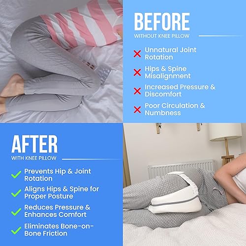 Miniatura 5 de TULARIS - Almohada de espuma viscoelástica para dormir laterales entre las rodillas almohada para dormir para ciática dolor de espalda baja y dolor