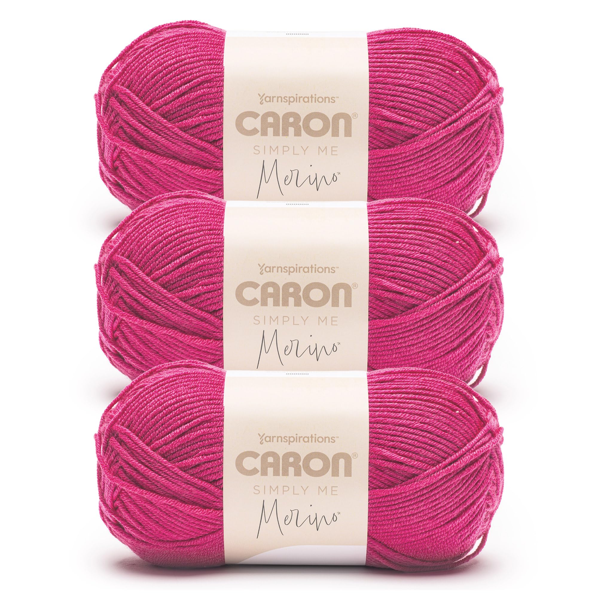 Caron Simply Me Merino Shocking Pink Yarn - 3 Pack of 100g/3.5oz - 50% Acrylic, 50% Merino Wool - #3 DK (Light) - 215 Yards - Knitting/Crochet