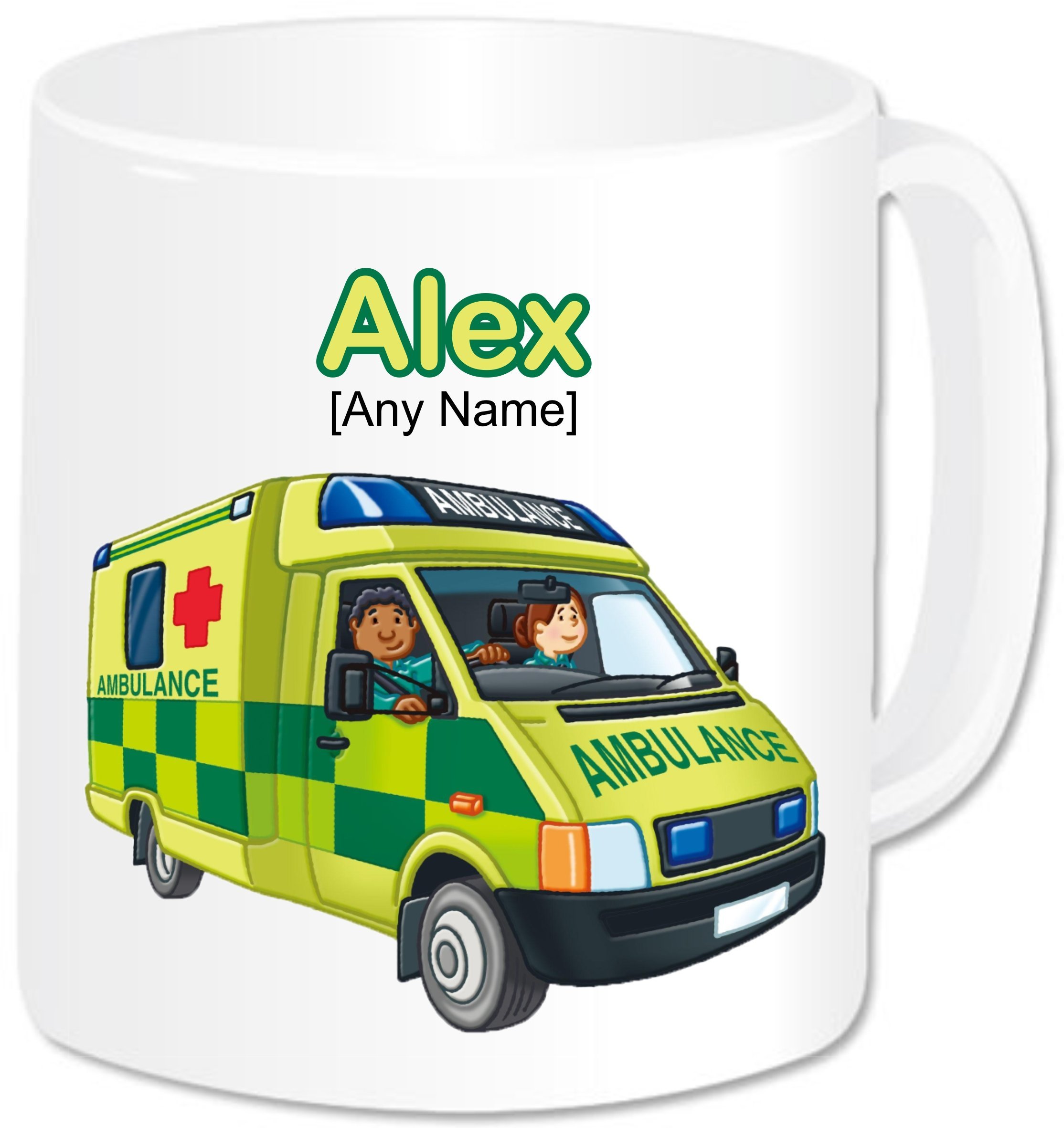 Gadgetepoint White Handle & Rim Personalised Paramedic Gift - Ambulance Mug (Any Name Any Message). Uk British Emergency Services Paramedic Medical Hospital Staff Red Cross Van Vehicle Automobile Theme (White Handle & Rim)