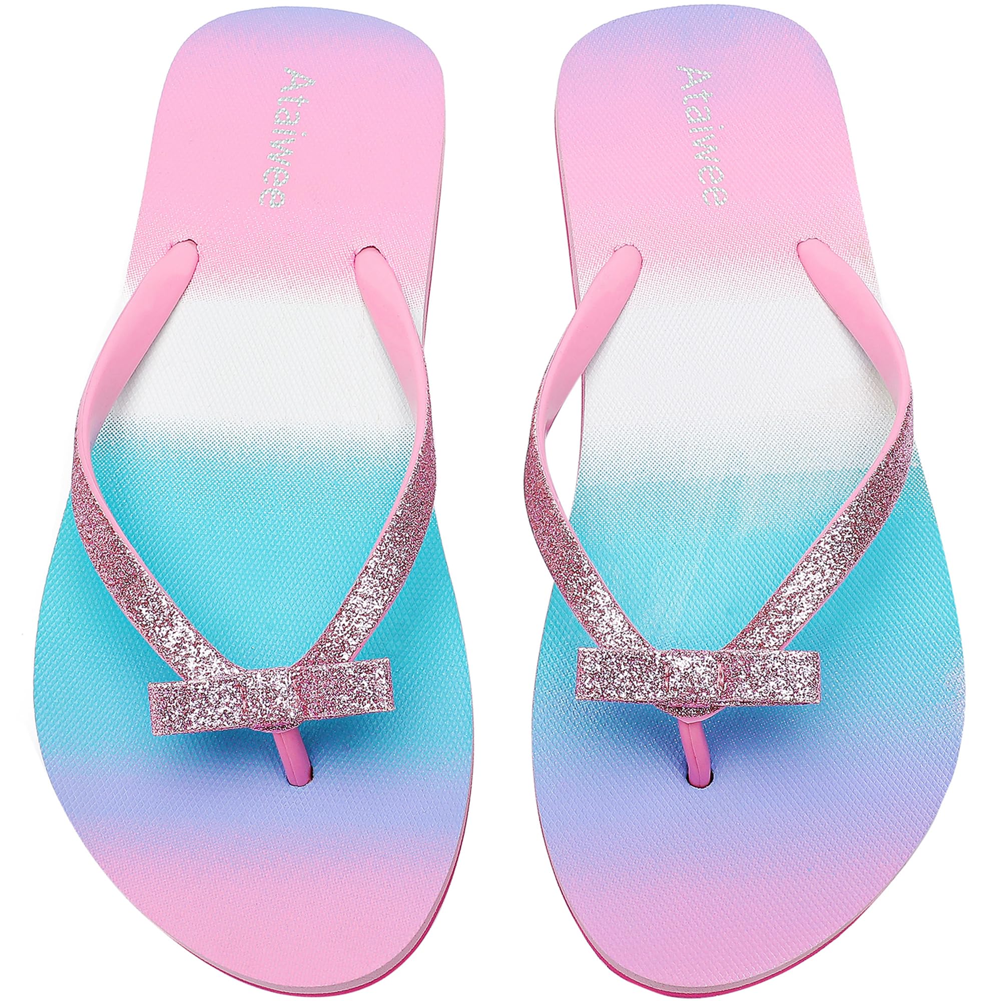 Ataiwee Girls Flip Flop Sandals Colorful Print Slip-On.