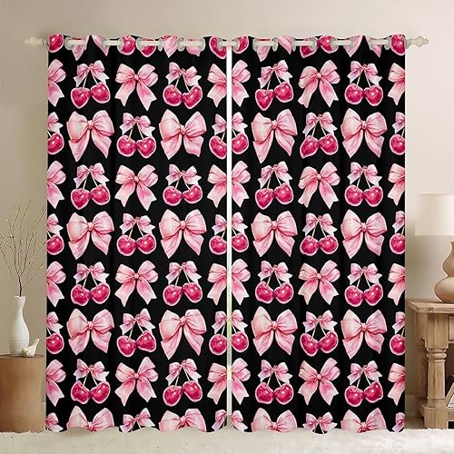 Miniatura 31 de Erosebridal Lindas cortinas opacas con lazo rojo y rosa para adolescentes, 2 paneles de 38 pulgadas de ancho x 54 pulgadas de largo, cortinas