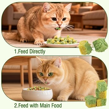Freezed-Dried Cat Grass Treats, Catgrass Egg Yolk Duo Bites, Cat Dental Treats for Hairball Control and Healthy Coat, Cats Teething Stick (60g, Eggyolk)