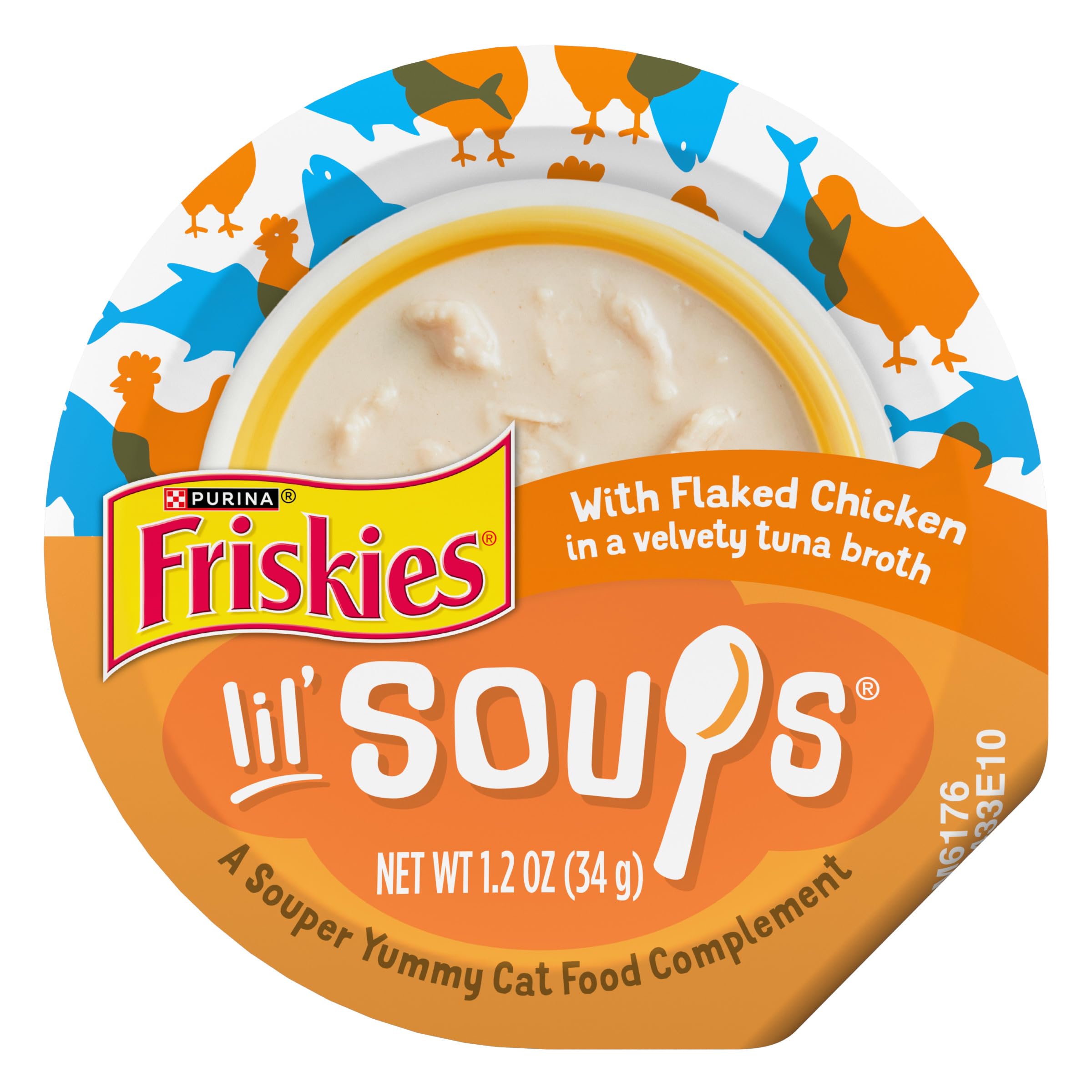 Purina Friskies Natural, Grain Free Wet Cat Food Lickable Cat Treats, Lil' Soups Flaked Chicken - (Pack of 8) 1.2 oz. Tubs