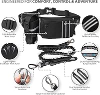 Vista 5 de Correa de perro manos libres de máxima seguridad, gancho seguro resistente, elástico que absorbe los golpes, cinturón y bolsa, asas dobles, se