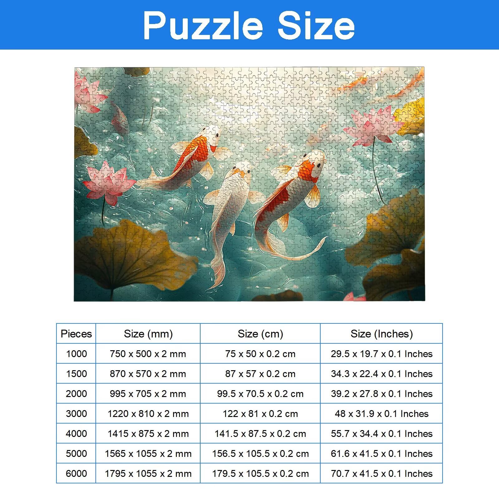 Puzzle 3000 Pièces Koï, Puzzle 3000 Pièces Adultes et Enfants, Puzzles Bois avec Une Boîte d'emballage Exquise, Jeu Éducatif Puzzles Fleur, pour Decoration Maison, Cadeau Femme, Cadeau Homme, -6893