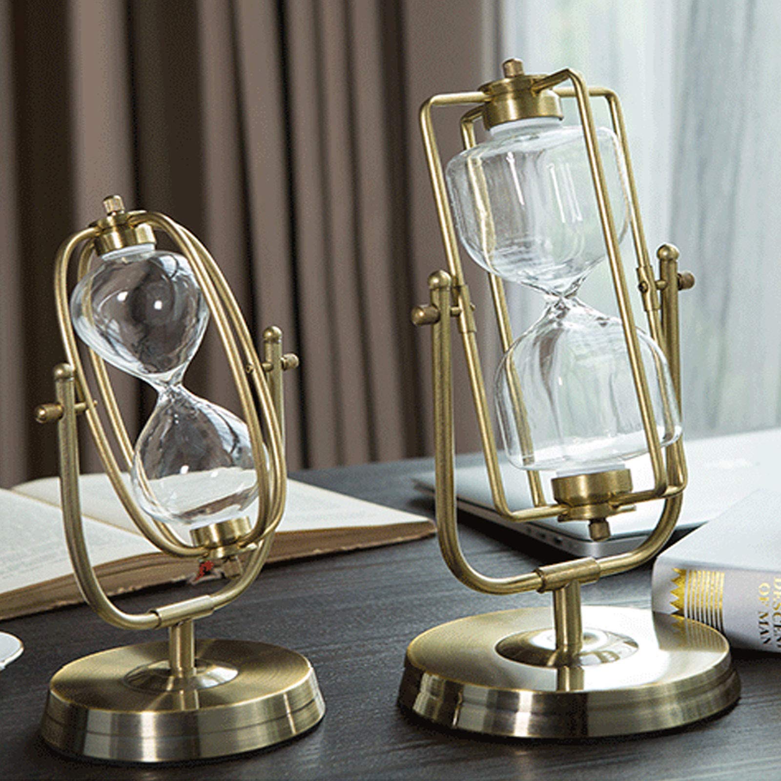 Temporizador de reloj de arena, decoración de reloj de arena, metal en tono latón, reloj de arena antiguo grande giratorio de 360 ​​°, juguete creativo, decoración del hogar for oficina, regalos (tama