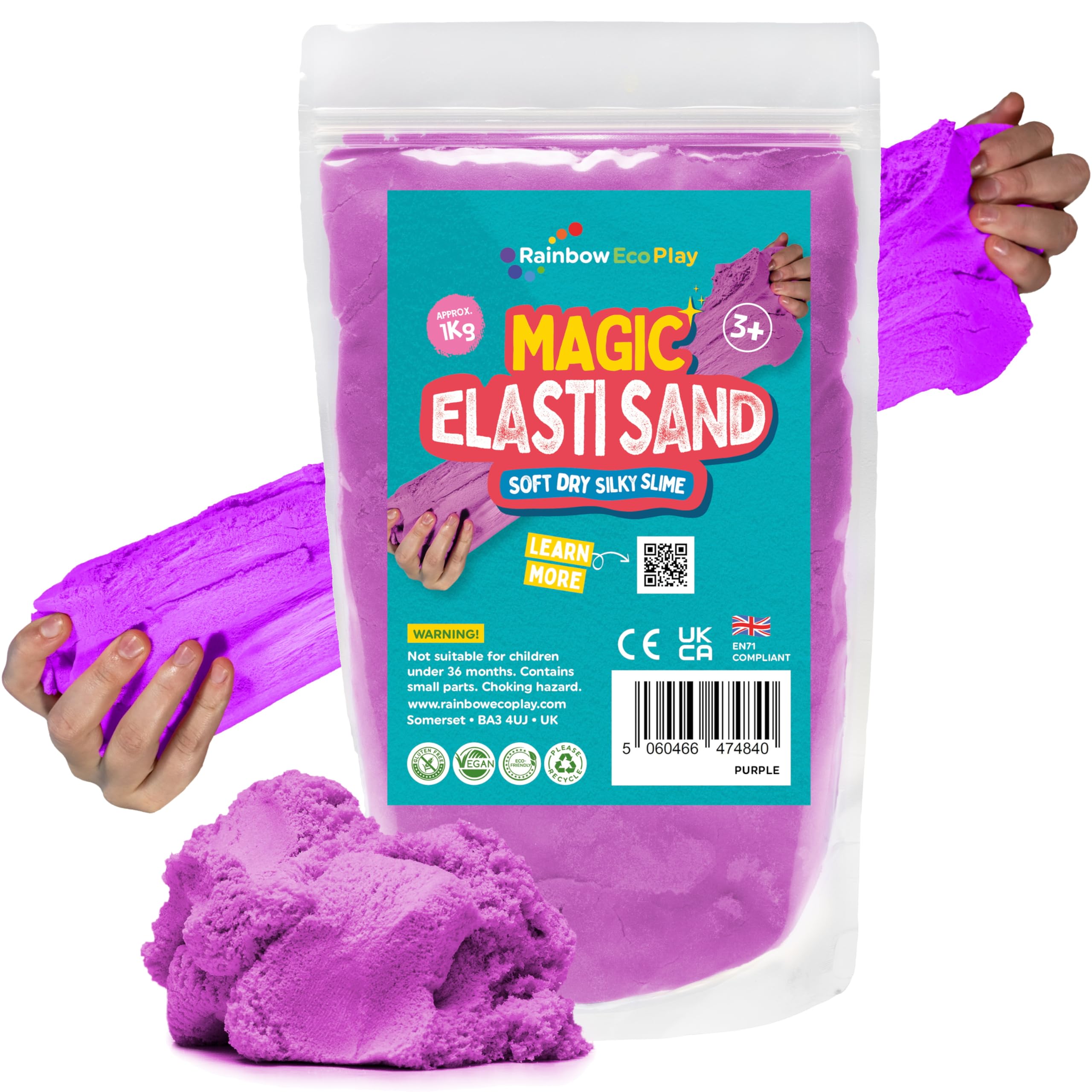 Rainbow Eco Play Purple - Magic Elasti Sand - 1Kg - Magic Sand - Kids Coloured Sand - Non-Toxic - Colour - Sensory Toys For Autism - Asmr Toys