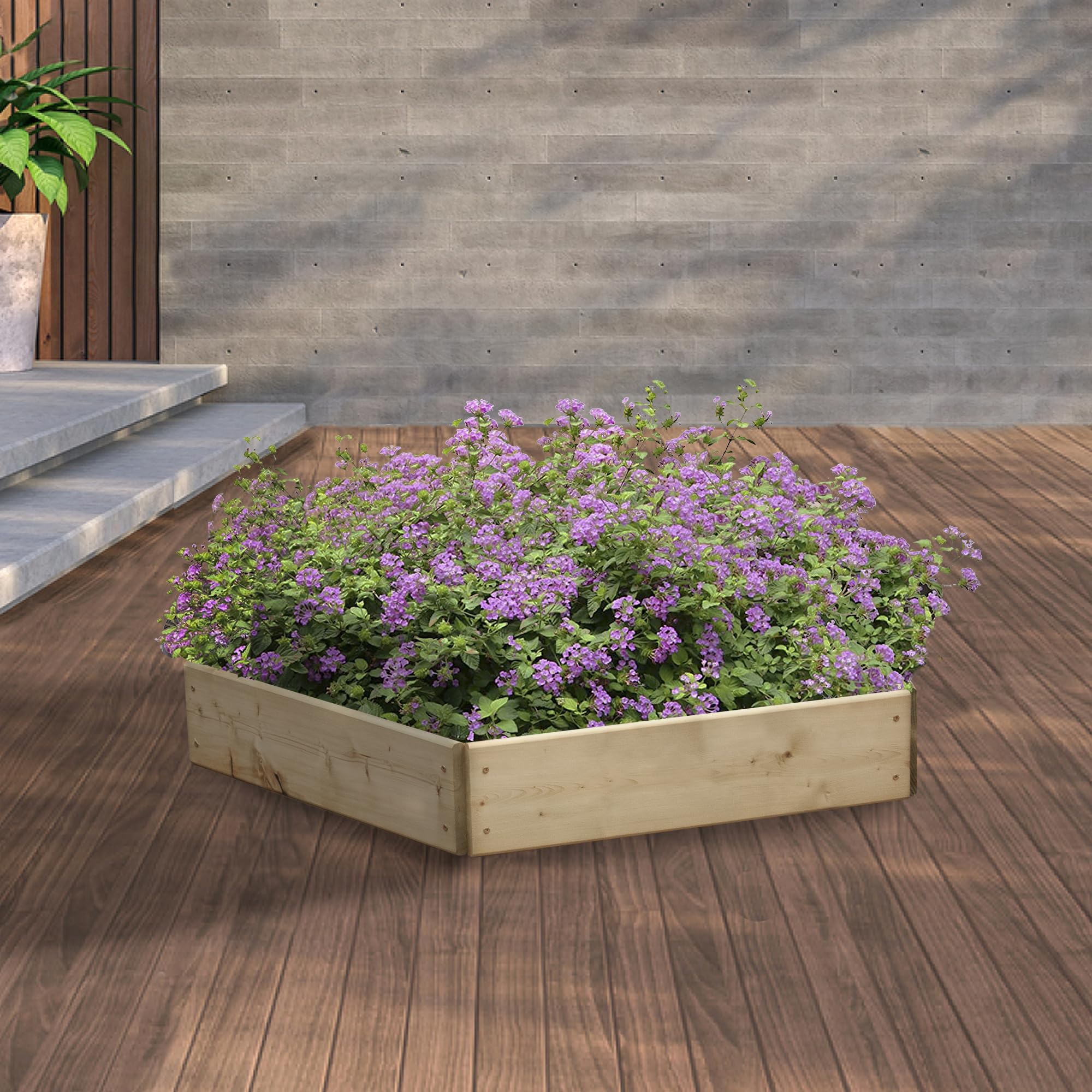 Greena Pentagonal Timber Raised Garden Planters For Outdoor Plants Vegetables Herbs Flowers Renewable Scandinavian Pine Pressure Treated For Long Product Life Made in the UK (60(L) cm x 15(H) cm)