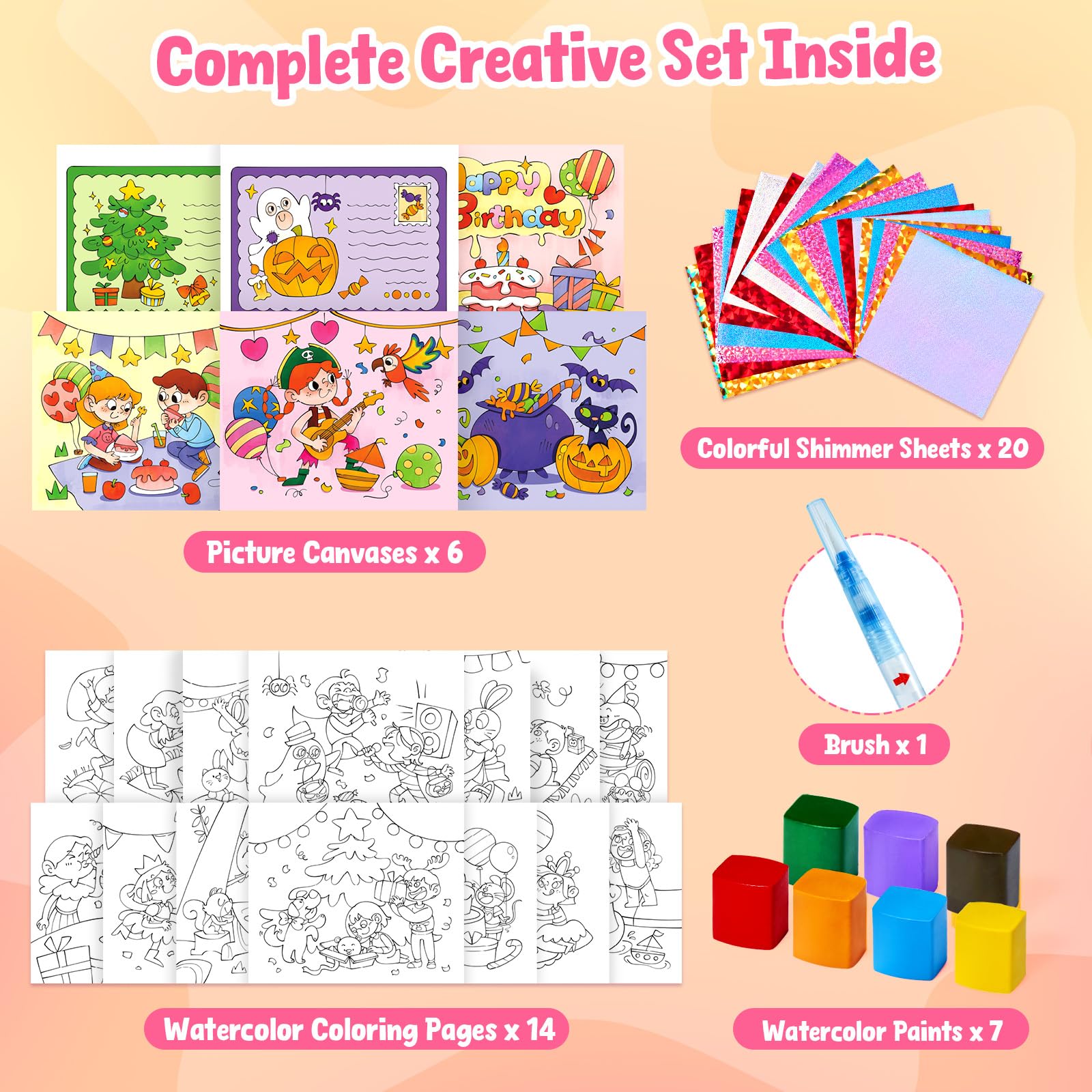 Klever Kits Set Acquerelli Magici Per Bambine 3-8 Anni - Libro Da Colorare Con Acqua, 12 Disegni Riutilizzabili
