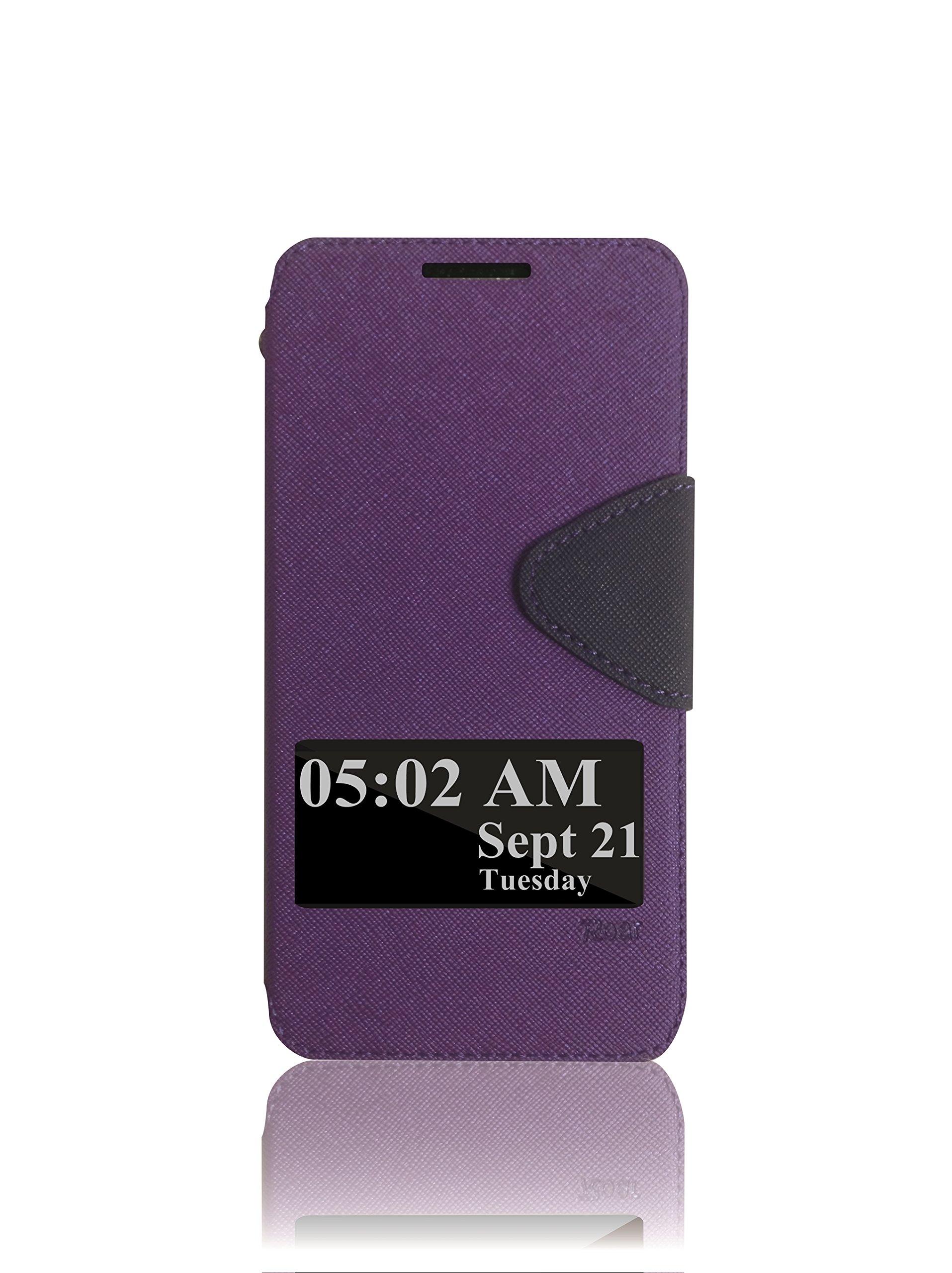 HTC Desire 816 case, Roar Wallet Case with view window- PU Leather Magnetic Clip Protective Book Style Cover with Stand [Color Matching][Card Holder Slot] for HTC 816, Purple/Navy