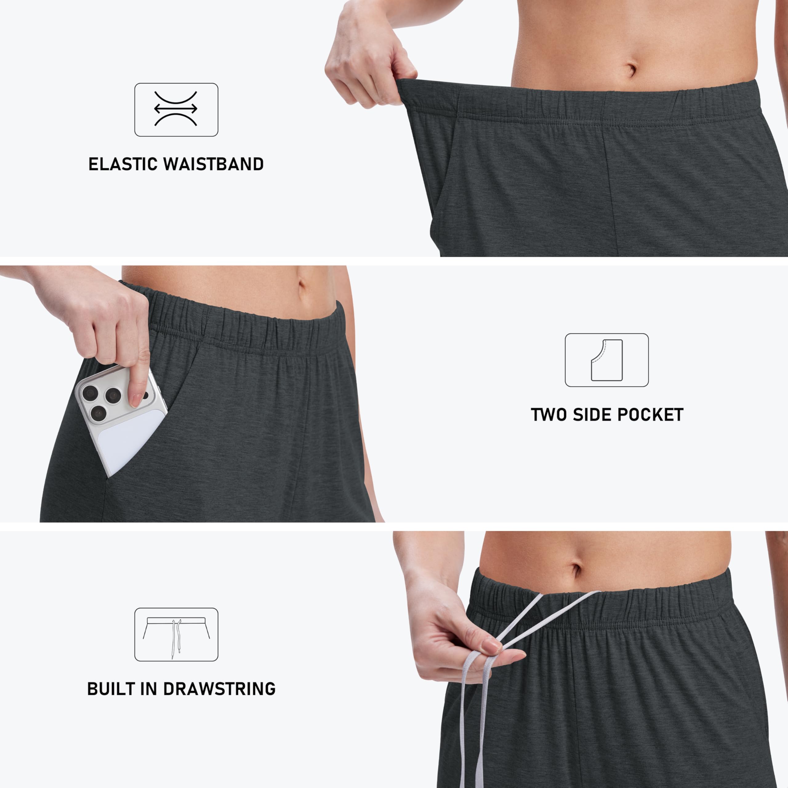 MoFiz Femme Bas de Pyjama Shorts au Genou d'Été Doux Pantalon Court de Nuit Maison Dormir avec Poches