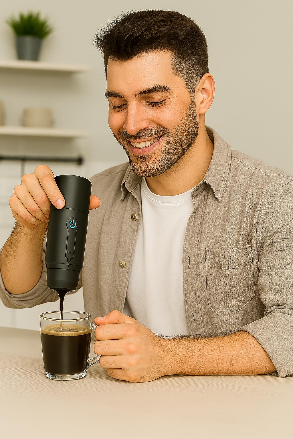 Genérico Cafetera Portátil Automática, Compacta para Viaje, Oficina y Camping, Compatible con Cápsulas y Café Molido, con Filtro Reutilizable