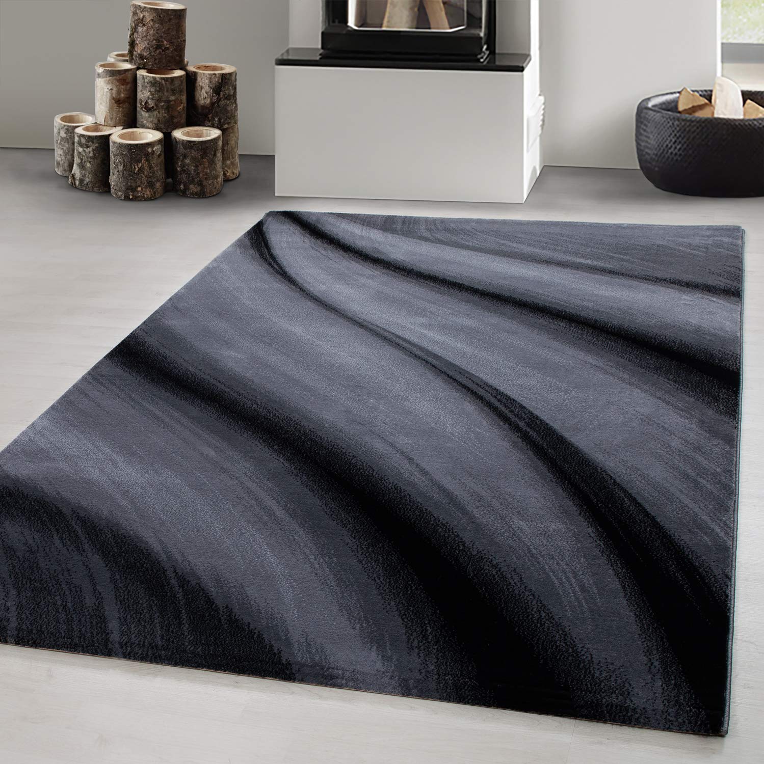 Carpetsale24 Kurzflor Teppich Modern Abstrakt Kariert Design in Schwarz Grau Weiß, Pflegeleichtes Wohnaccessoire für Wohnzimmer, Schlafzimmer, Jugendzimmer, Büro oder Flur