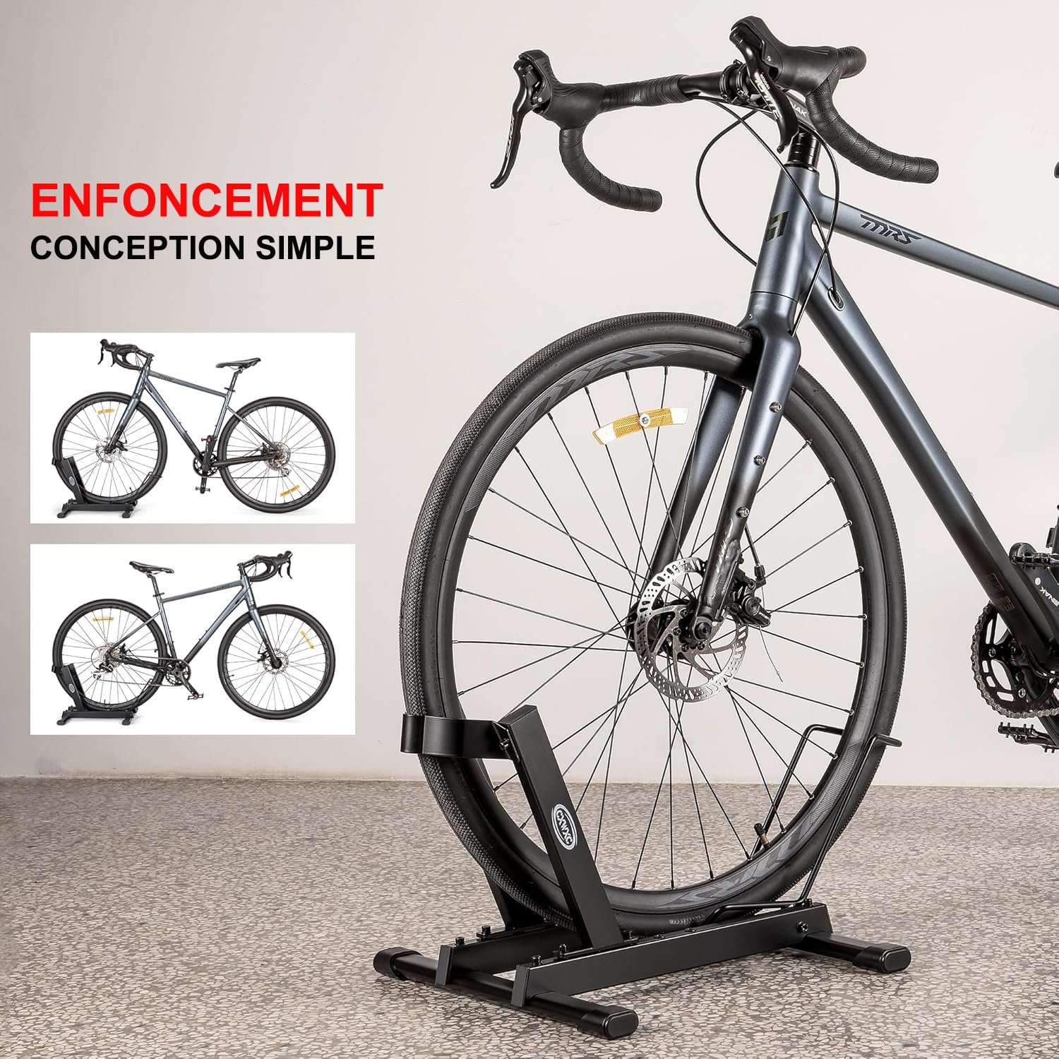 CXWXC Support de vélo de garage - Support de sol pour vélos de 20 à 29 pouces - Largeur des pneus 10,2 cm - Support de vélo électrique durable et peu encombrant