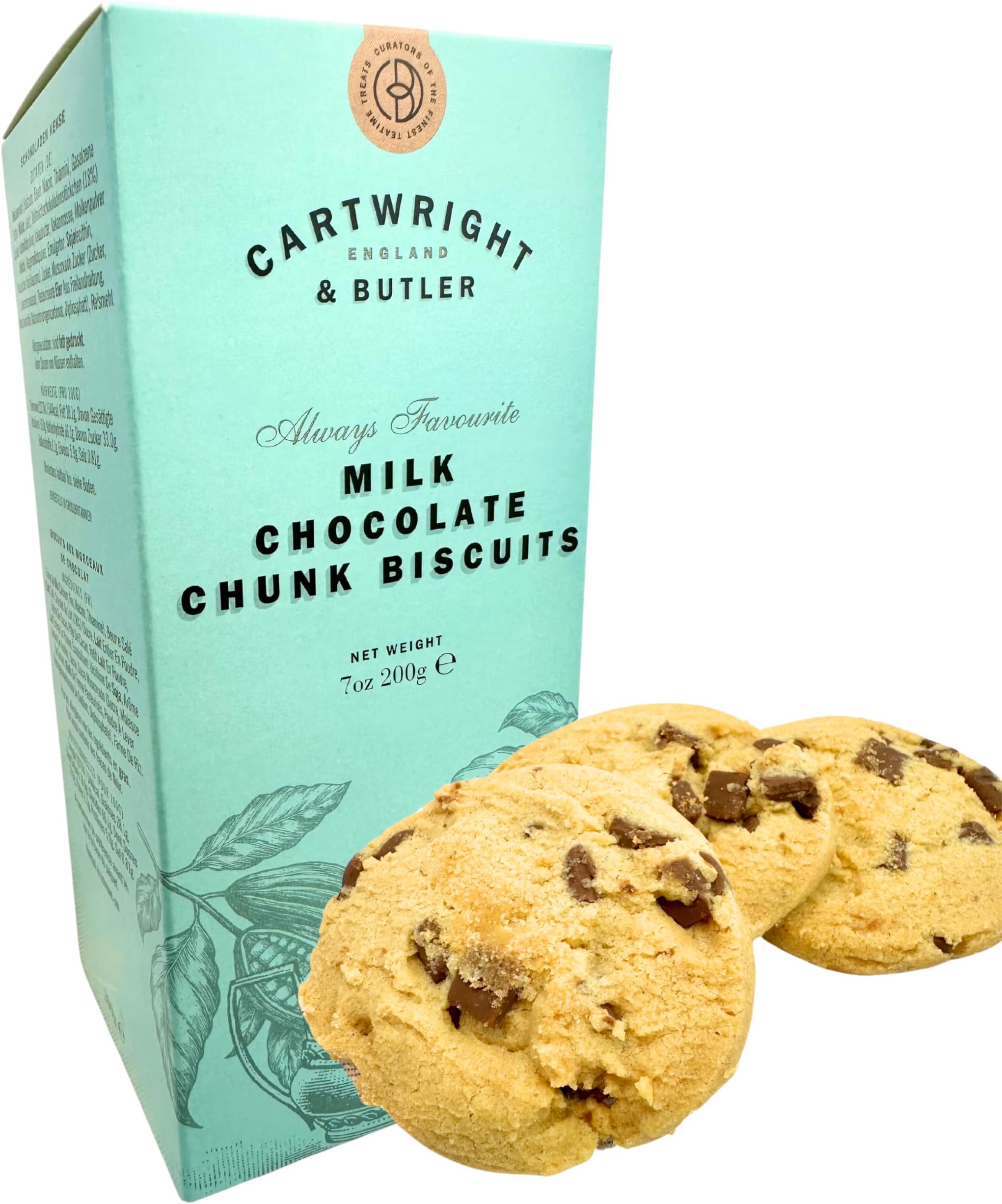 Cartwright England & Butler English Biscuit Cookies 7 oz. (200g) Milk Chocolate Butter Cookies from England - Luxury Flaky Butter Biscuits - Imported Shortbread Butter Cookies - English Biscuits - Chocolate Chunks - British Cookies - Similar to Copenhagen Butter Cookies