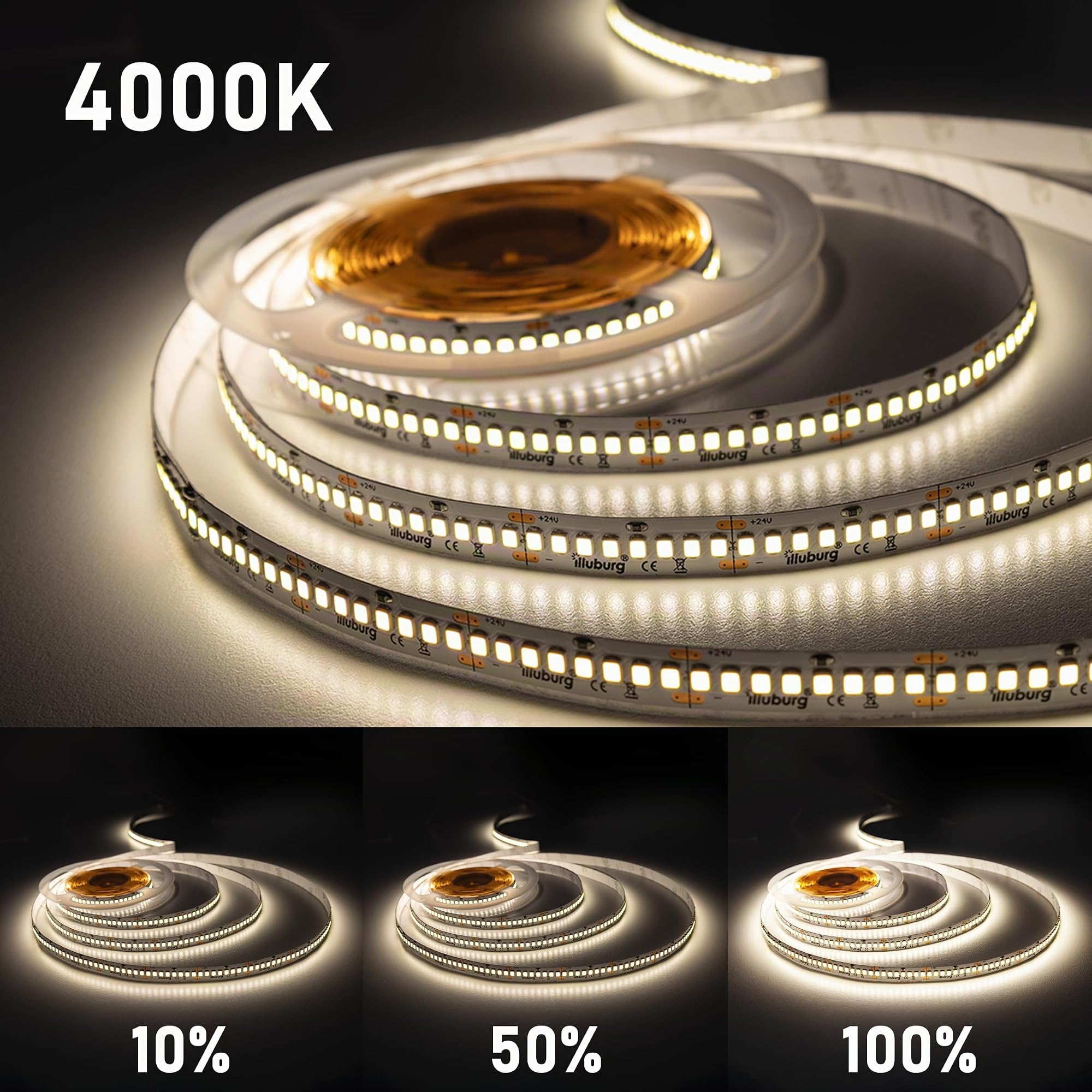 24V Striscia LED 5m Bianco Neutro 4000K 240LEDs/m 22W/m 16500lm SMD 2835 Dimmerabile Strip Nastro LED Autoadesiva Illuminazione Decorativa