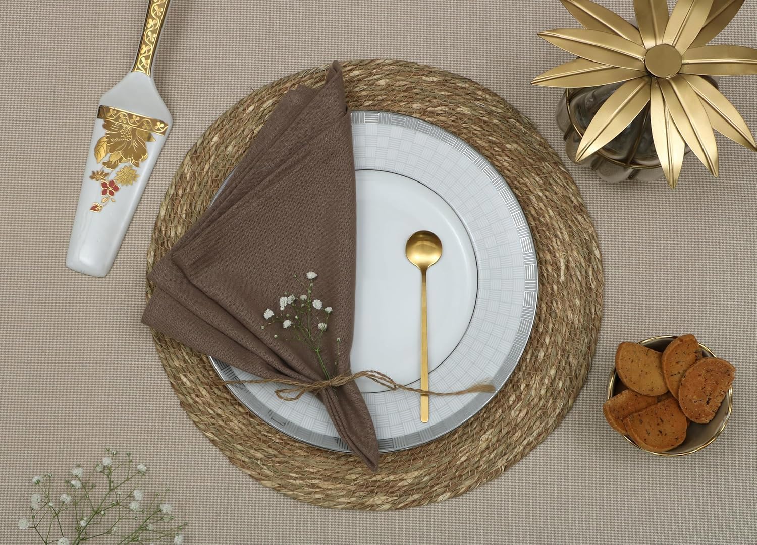 Cloth Napkins Set of 12 (18x18 Inches or 46x46 CM) 100% Cotton Everyday Use Premium Quality Cloth Napkins Festive Holiday Table Décor for Christmas Parties & Dining-Grey Beige-The Home Talk