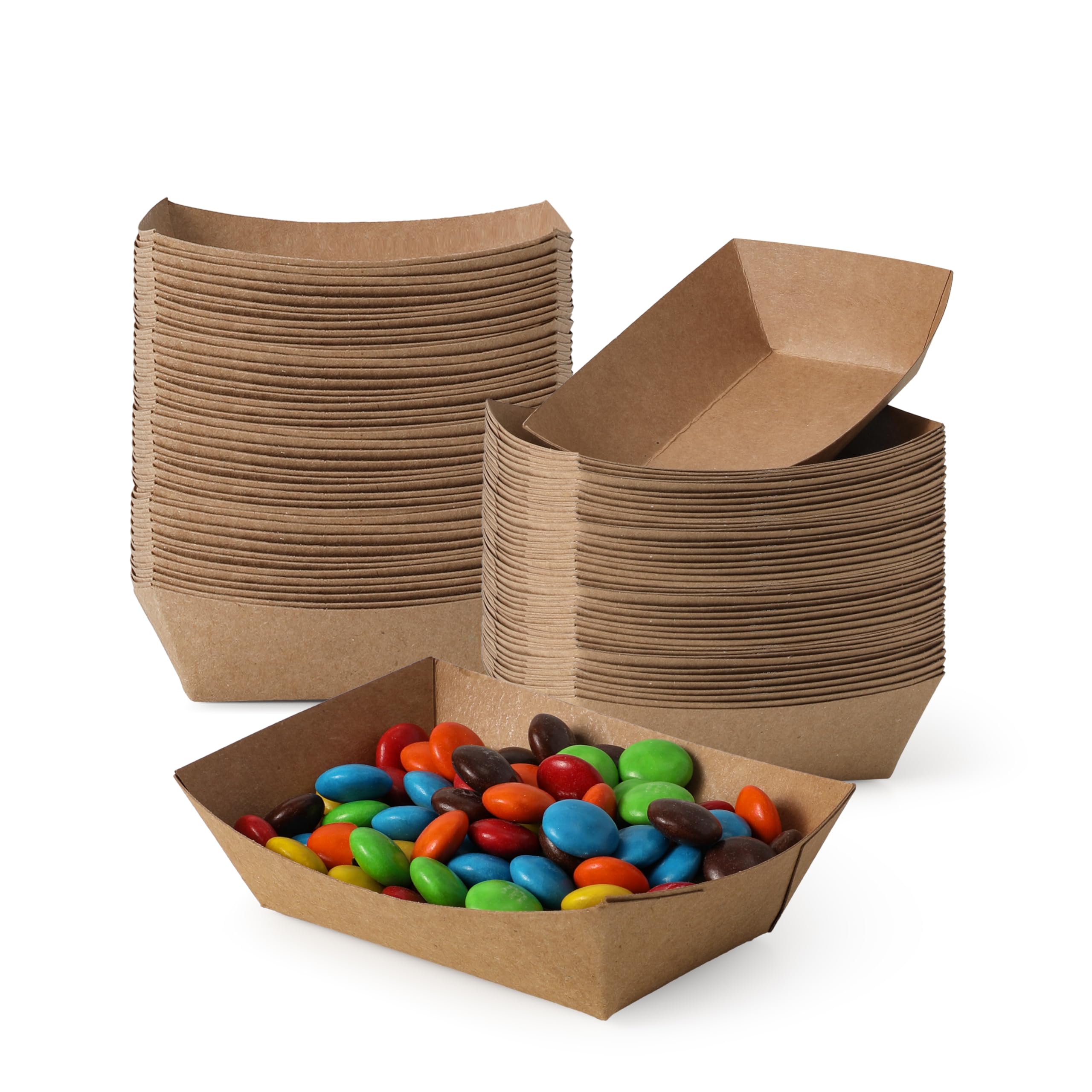 Fit Meal Prep 1000 Pack 2 lb Paper Food Boats Heavy Duty Disposable Trays, Kraft Brown, for Parties Fairs Picnics Carnivals Holds Tacos Nachos Fries Hot Dogs Grease Resistant