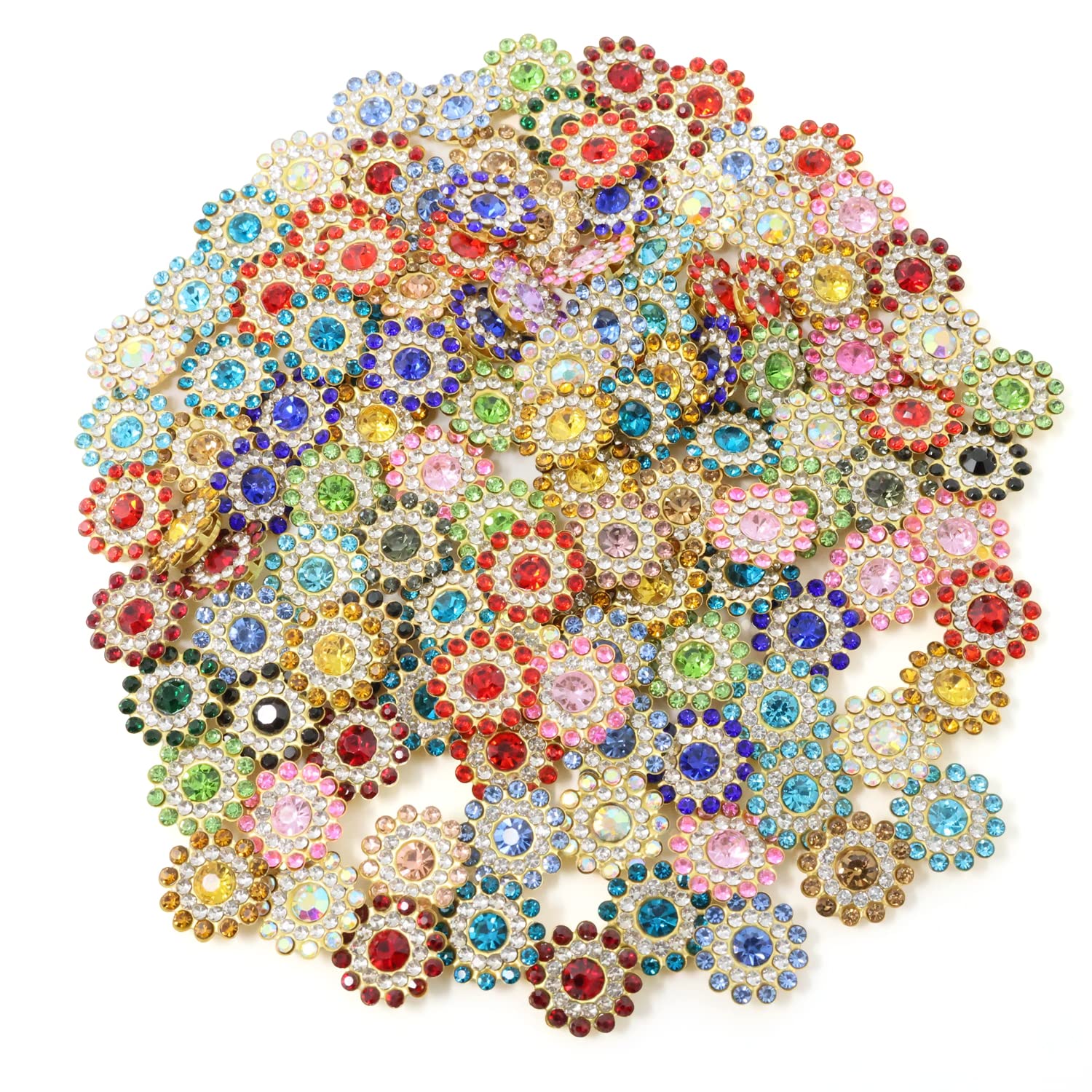 Honbay120PCS Rhinestone Embellishments Flatback Buttons Crystal Flower Shape Buttons for Clothes Jewelry Making DIY Crafts Decoration (14mm, Random)