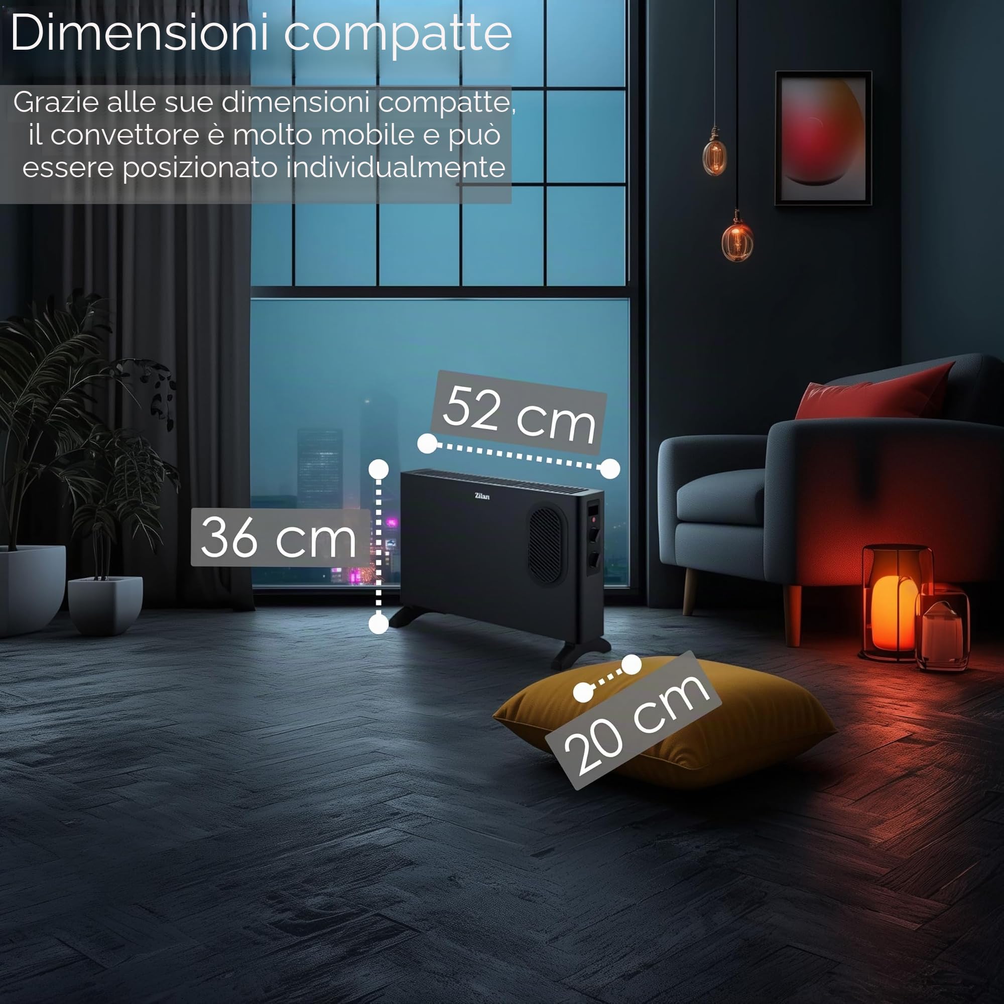 Termoconvettore elettrico con termoventilatore – Riscaldamento elettrico con ventilatore – Termoventilatore commutabile separatamente – Risparmio energetico silenzioso – Riscaldamento a convettore