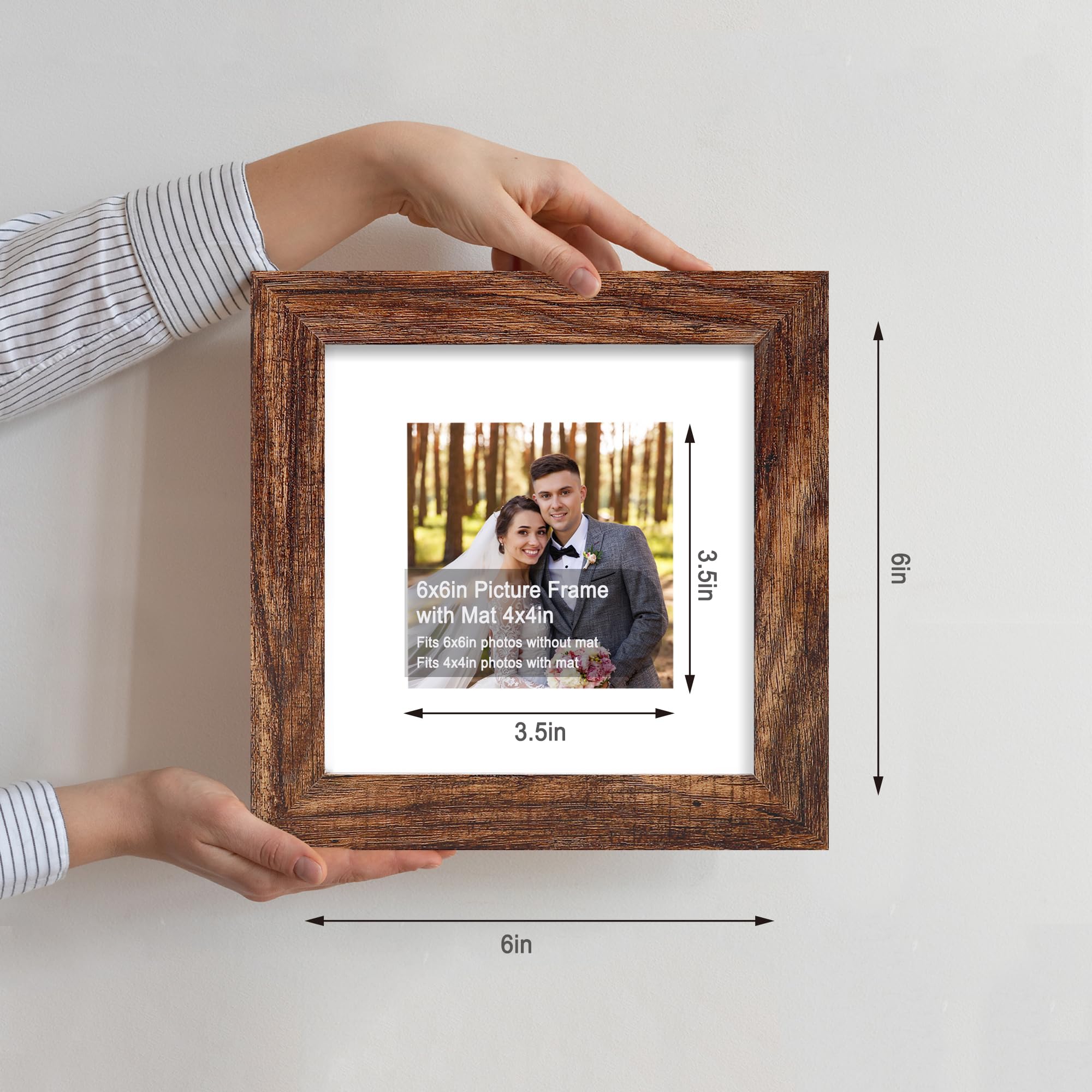 Naeutop 6x6 Wooden Shadow Box Frame Set Of 2 - With 5x5 Mat & Real Glass, Walnut, Tabletop Or Wall - View #3