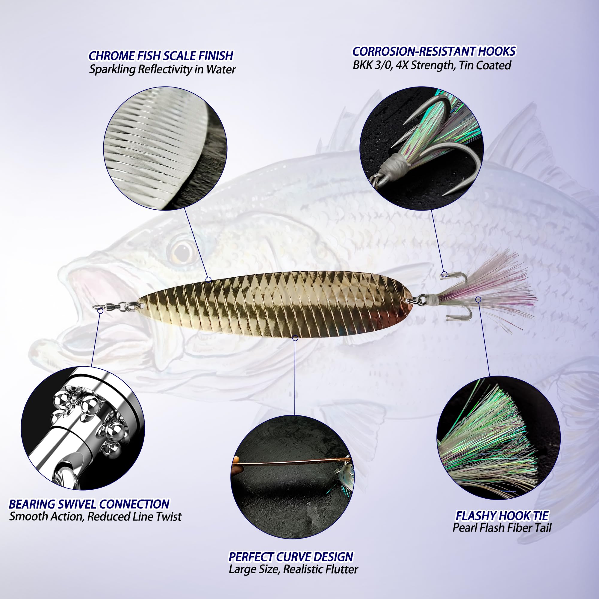 Magnum Flutter Spoon - Señuelos de pesca de mar profundo, 7.5 a 9 pulgadas, grande, de metal duro, hundimiento, pesca de pesca para lubina a rayas, salmón, lucioperca, agua salada, agua dulce
