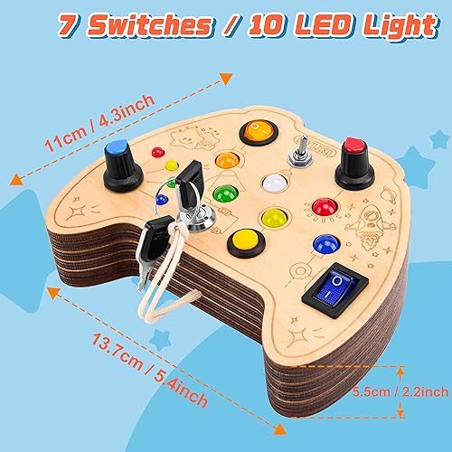 Miniatura 2 de Busy Board with led Light,Switch Board,Montessori Toys for 1+ Years Old, Wooden Sensory Travel Toy for Toddlers 1-3.